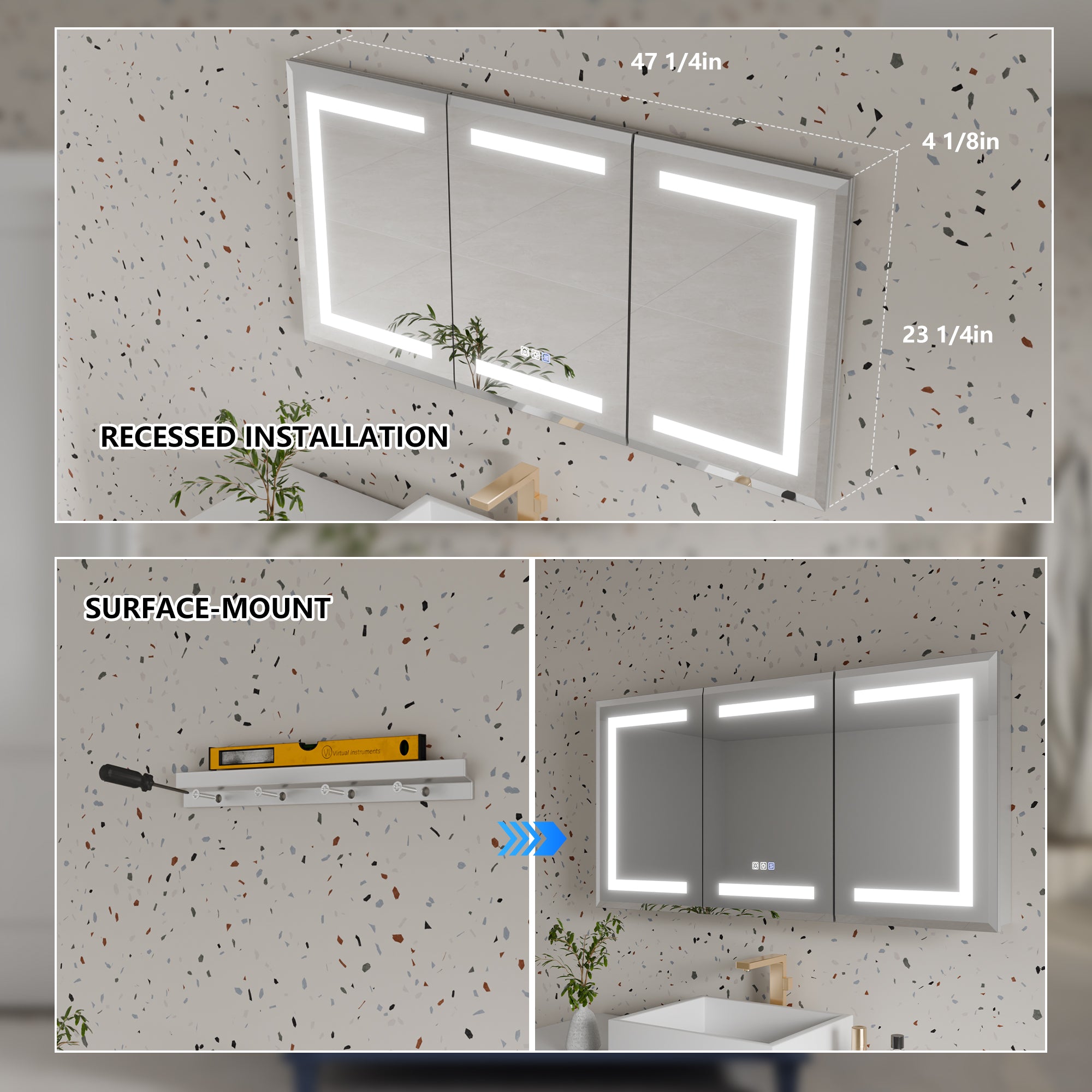 48 in. x 24 in. Aluminum Beveled Edge LED Medicine Cabinet, Recessed/Surface Mount