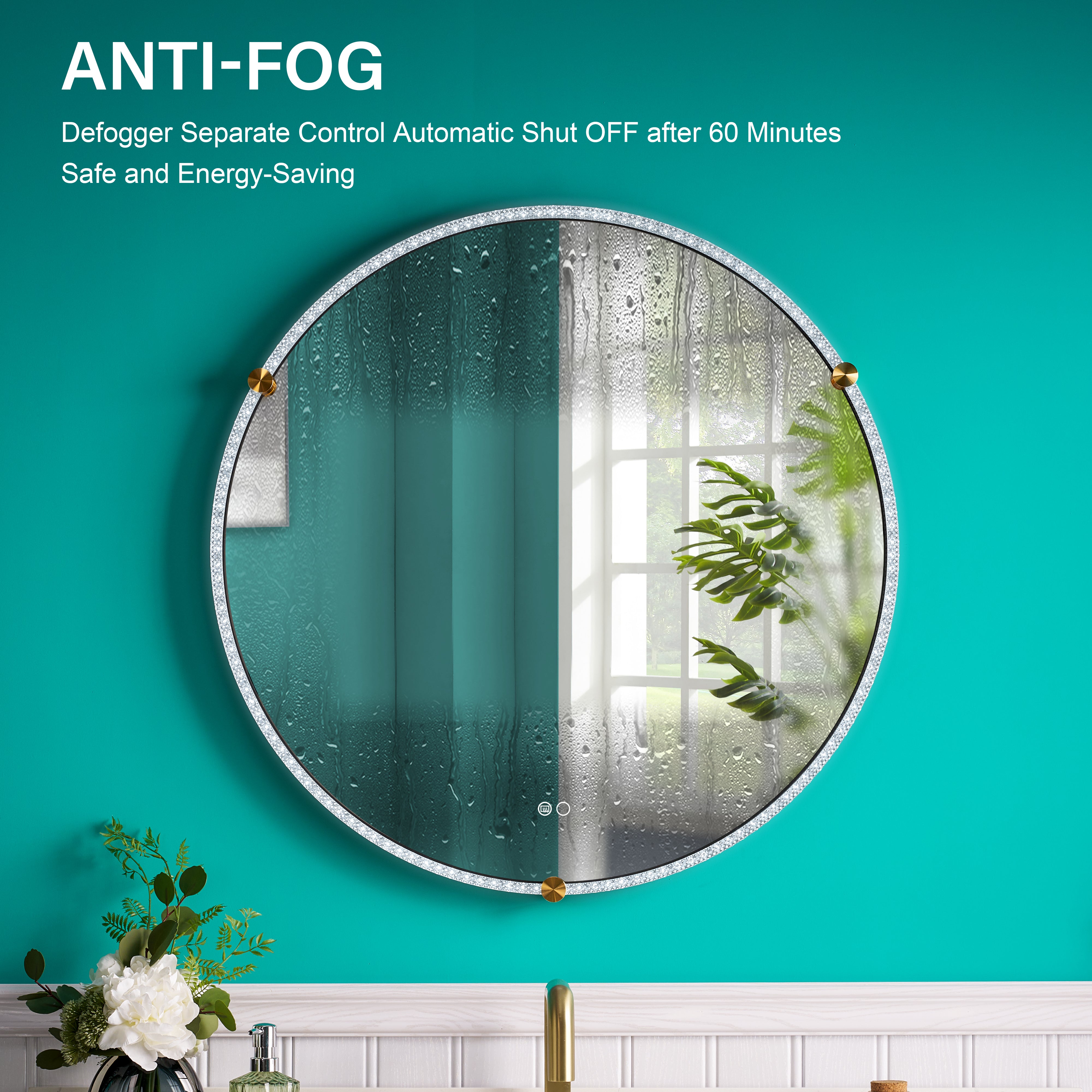 32 in. W x 32 in. H Framed Round LED Light Bathroom Vanity Mirror with Defogging Function