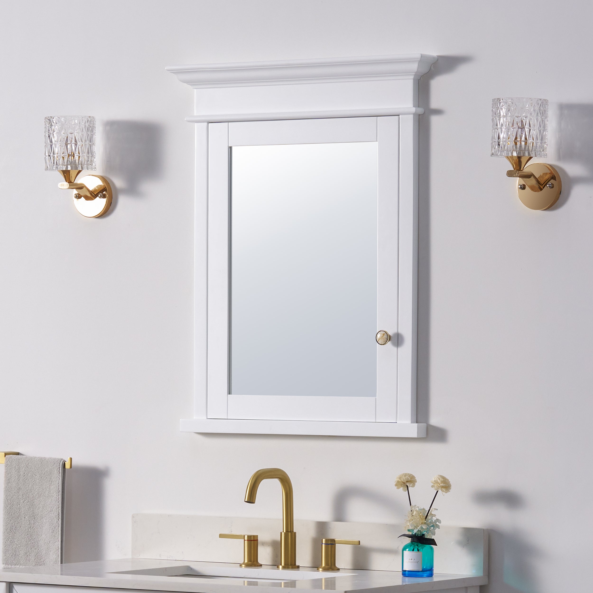 26 in.W x 32 in.H Solid Wood Recessed Bathroom Medicine Cabinet with Mirror in White