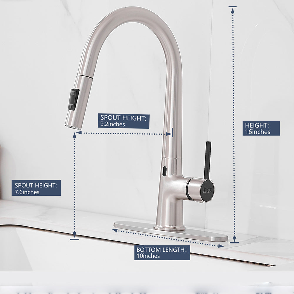 Single Handle Touchless Gooseneck Pull Down Sprayer Kitchen Faucet