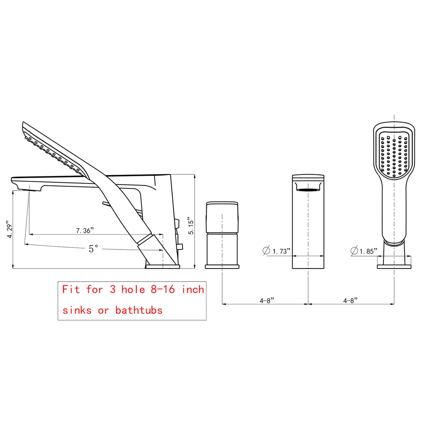 Deck Mounted Bathtub Faucet With Hand Shower Tub Filler with Handheld Spray