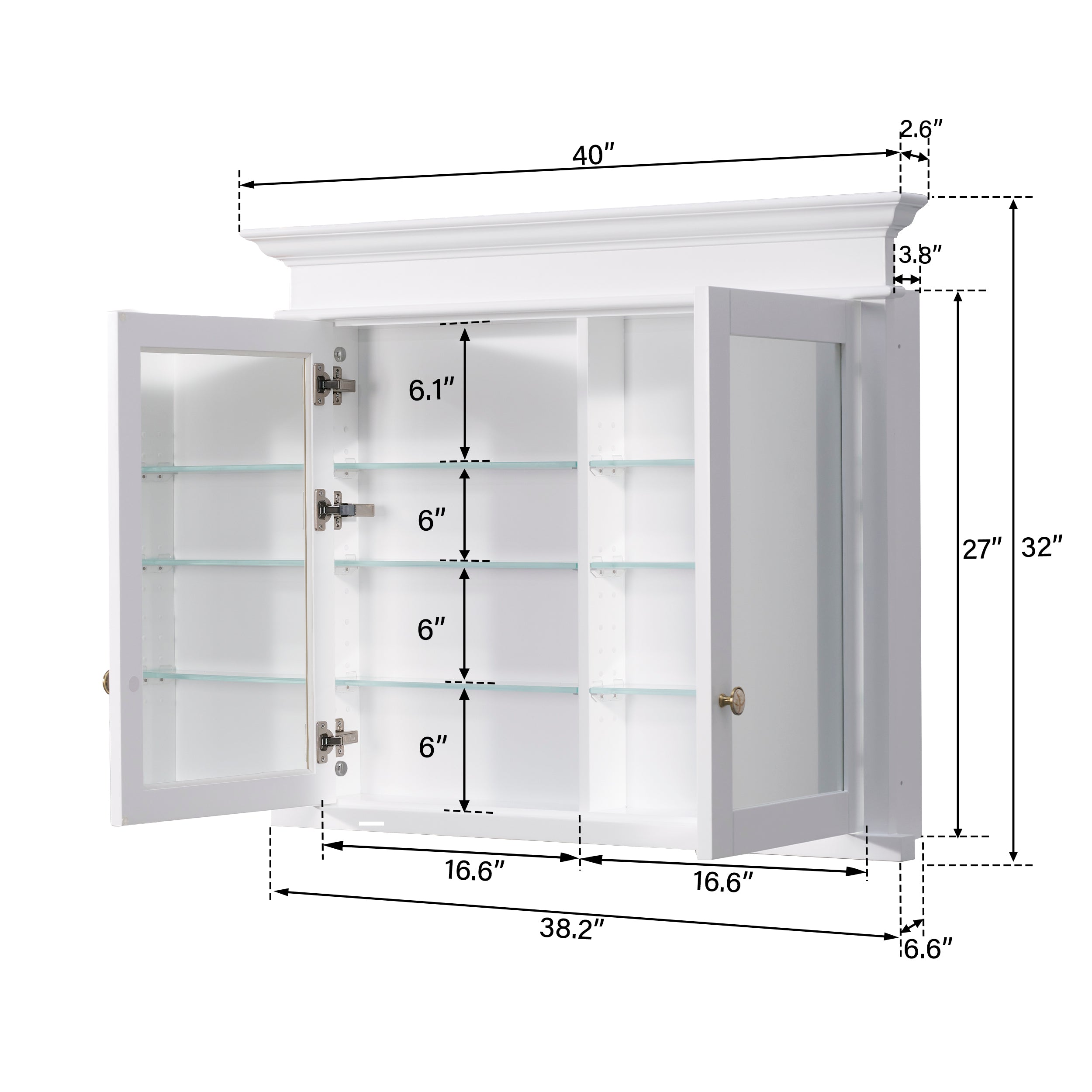 40 in.W x 32 in.H Recessed Solid Wood Medicine Cabinet with 6 Adjustable Glass Shelves