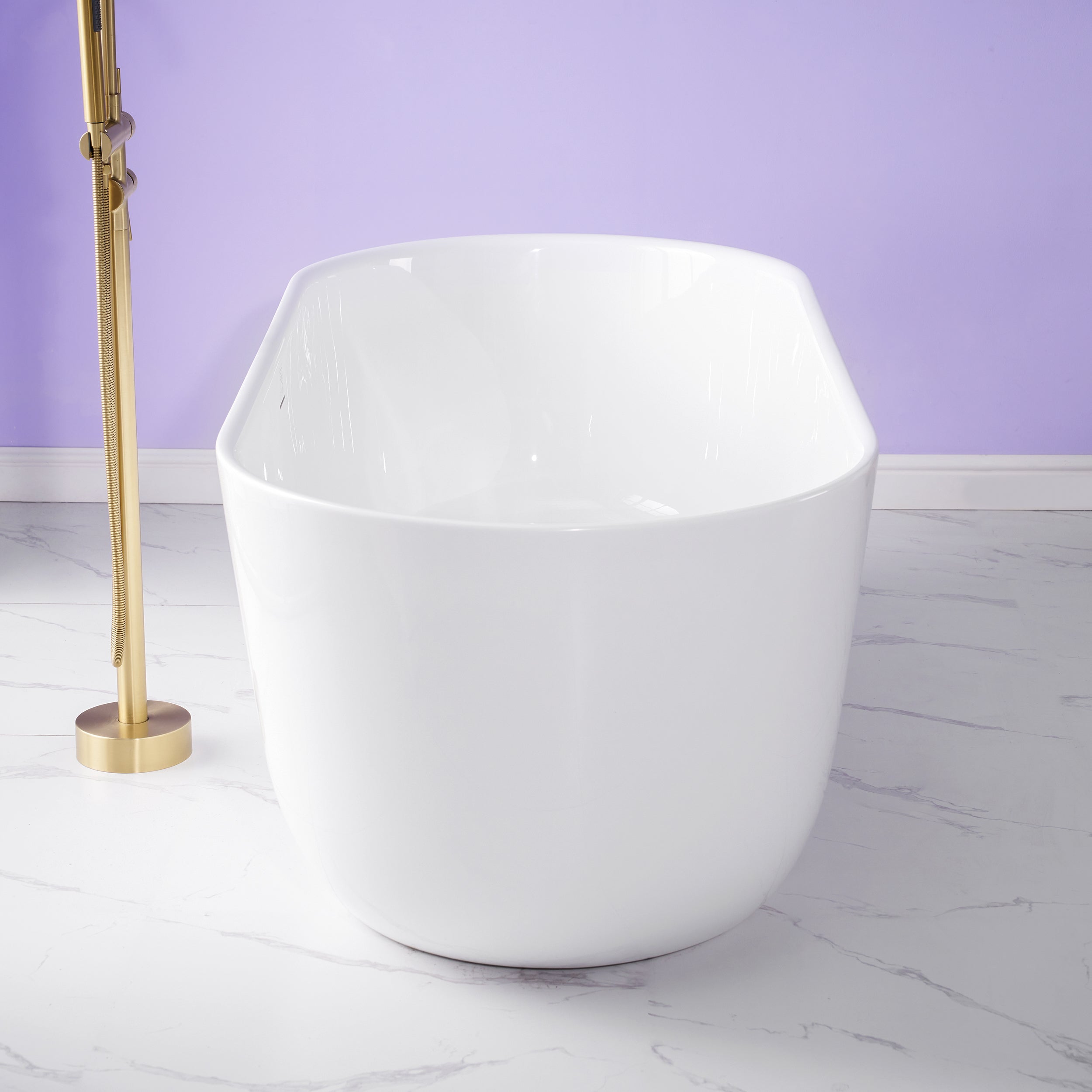 67" Freestanding Glossy White Acrylic Bathtub with Integrated Overflow and Chrome Drain