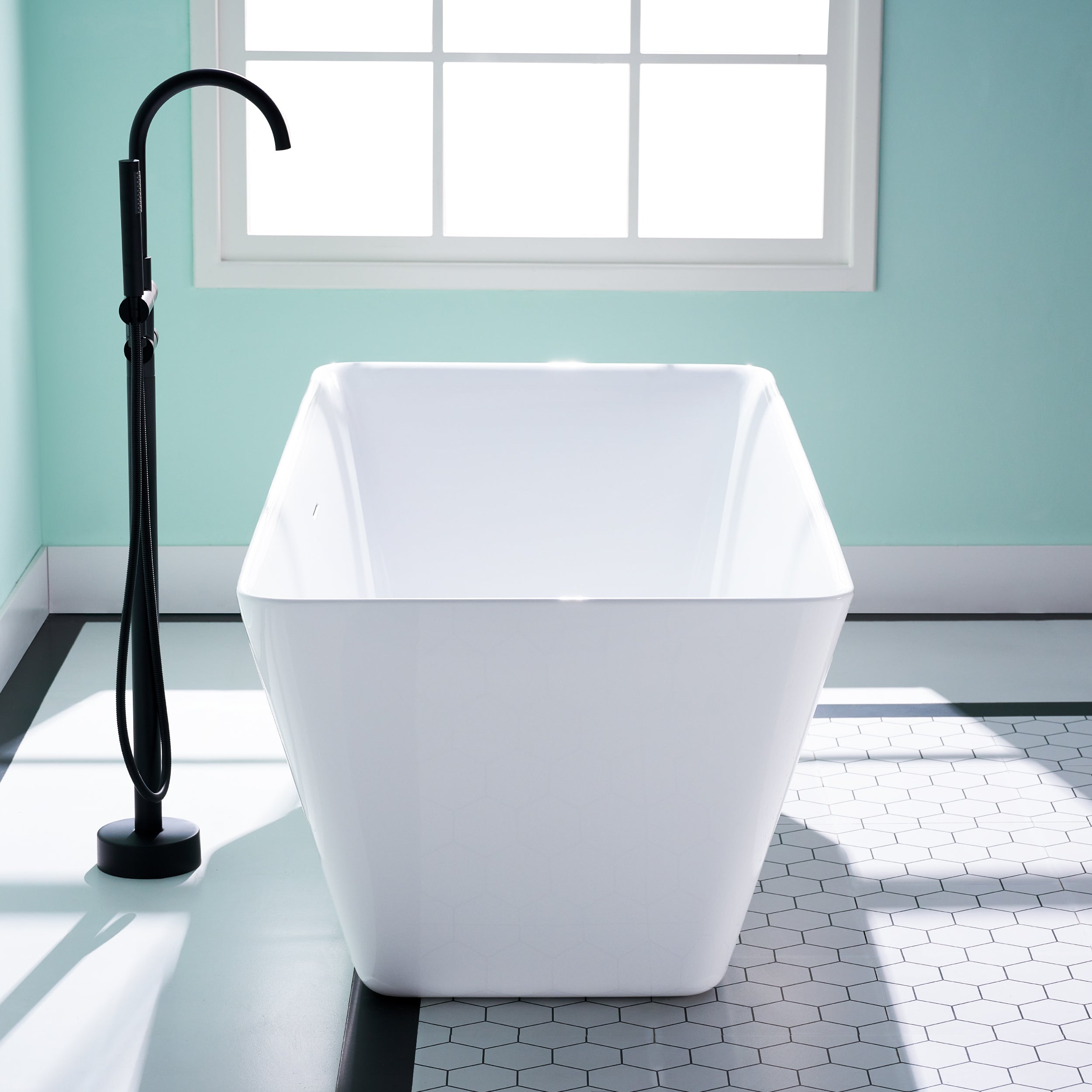 66" Freestanding Glossy White Acrylic Bathtub with Overflow and Drain Rectangle Tub