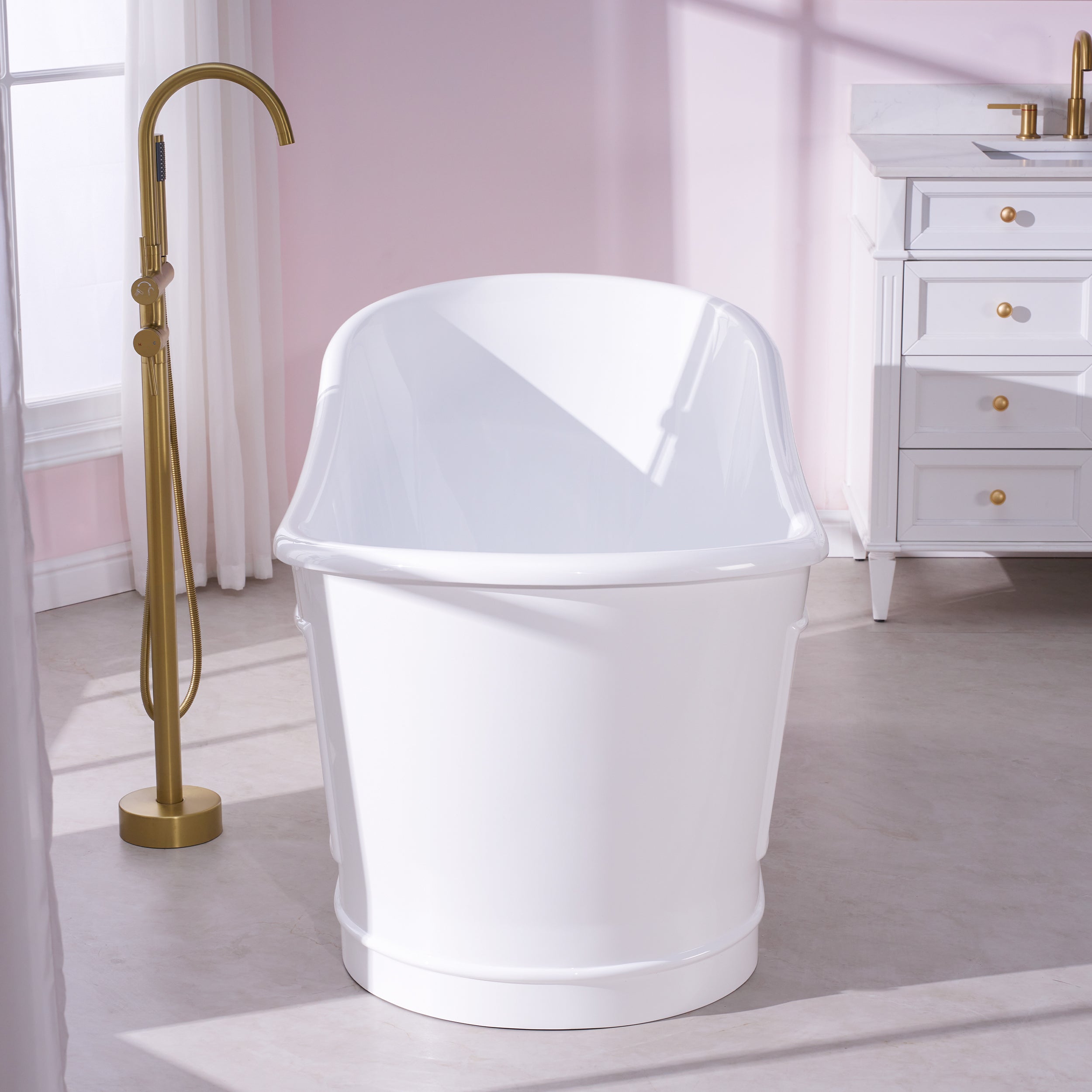 66" Glossy White Acrylic Freestanding Bathtub with Integrated Slotted Overflow