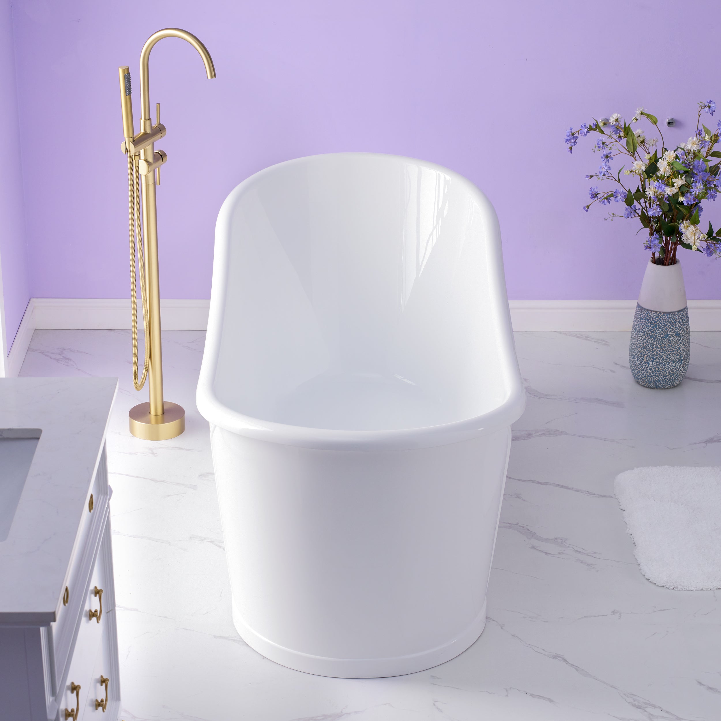 66" White Acrylic Freestanding Bathtub with Integrated Slotted Overflow