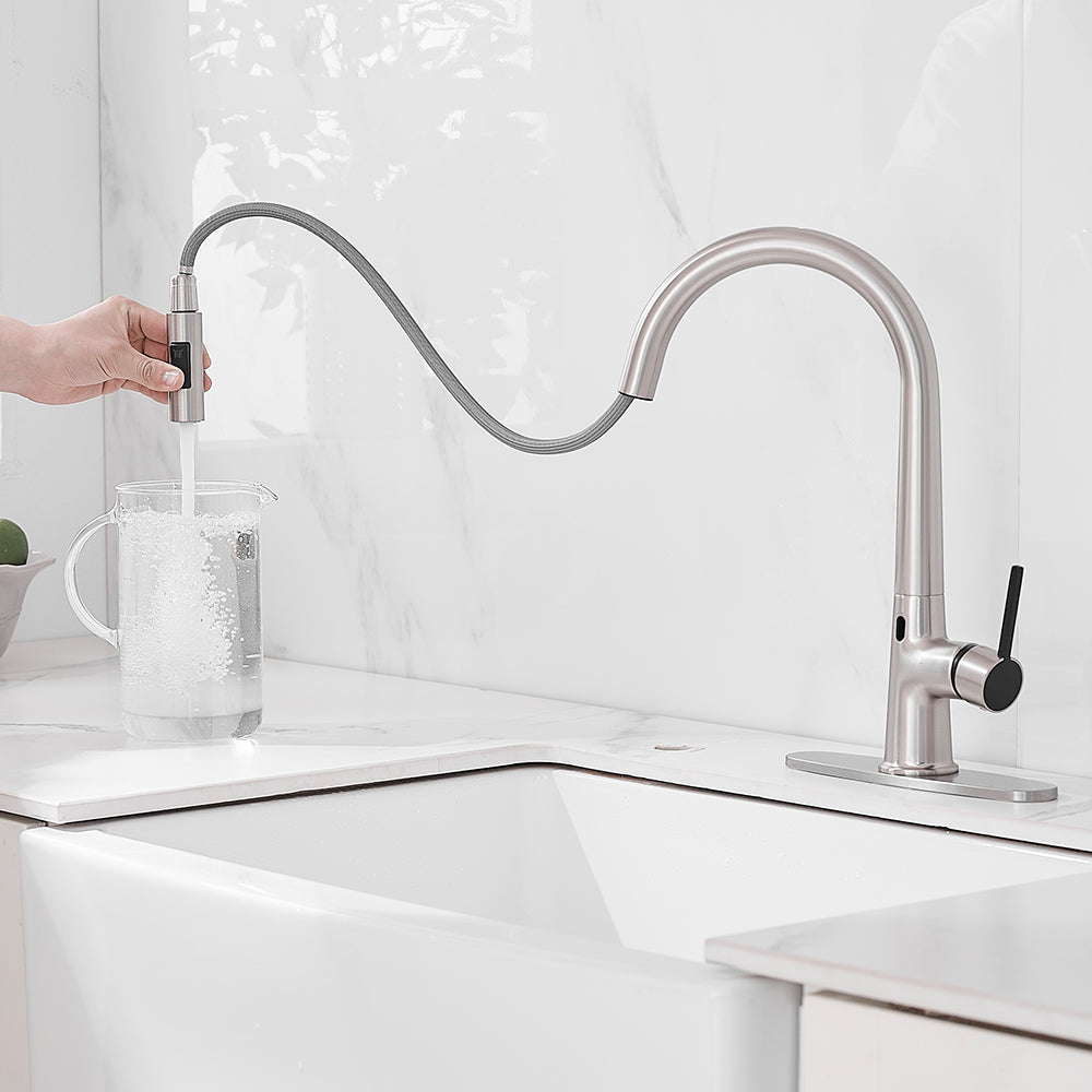 Single Handle Touchless Gooseneck Pull Down Sprayer Kitchen Faucet
