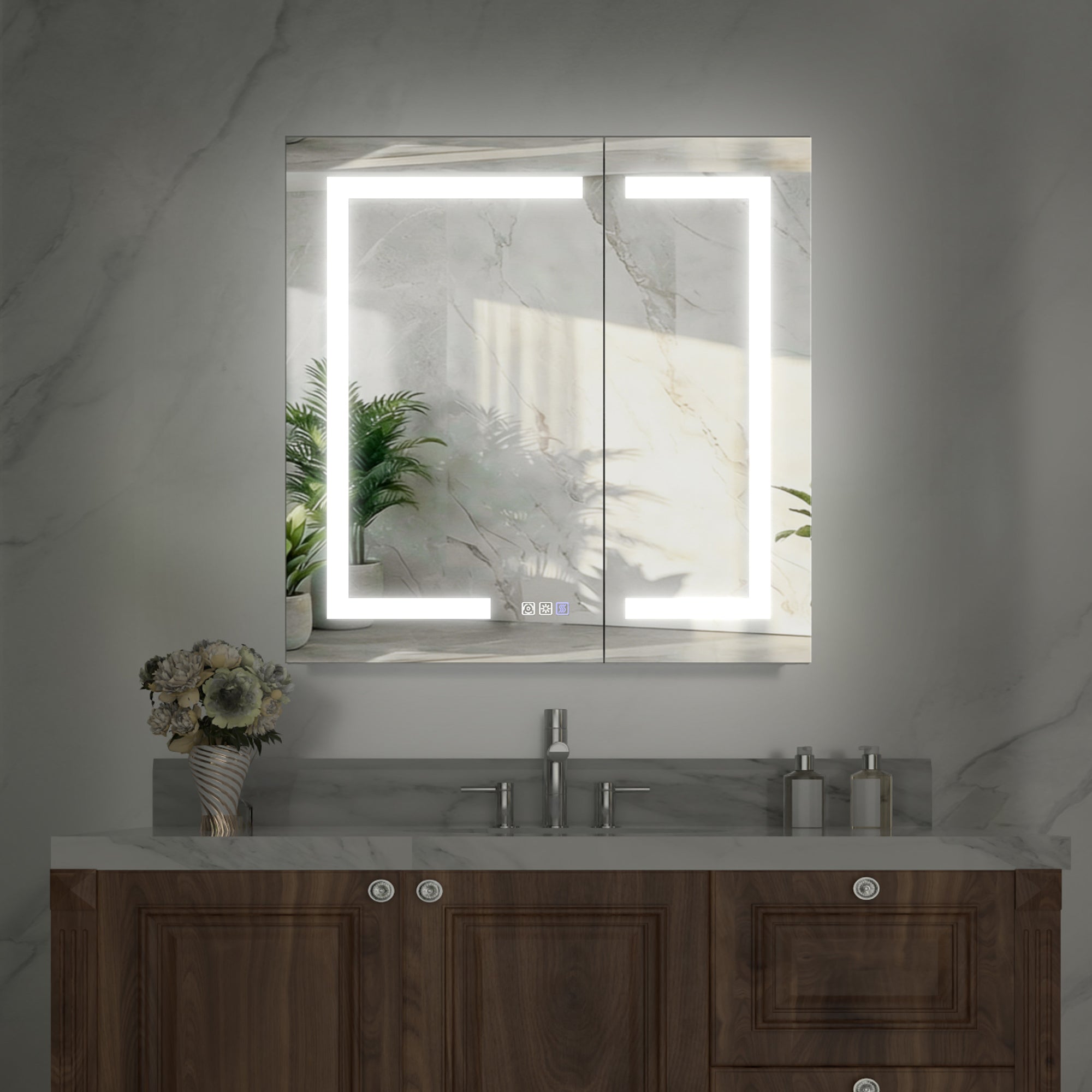 30 in. x 30 in. Recessed/Surface Mount Medicine Cabinet with Mirror and LED Light, All-Plastic Cabinet Body