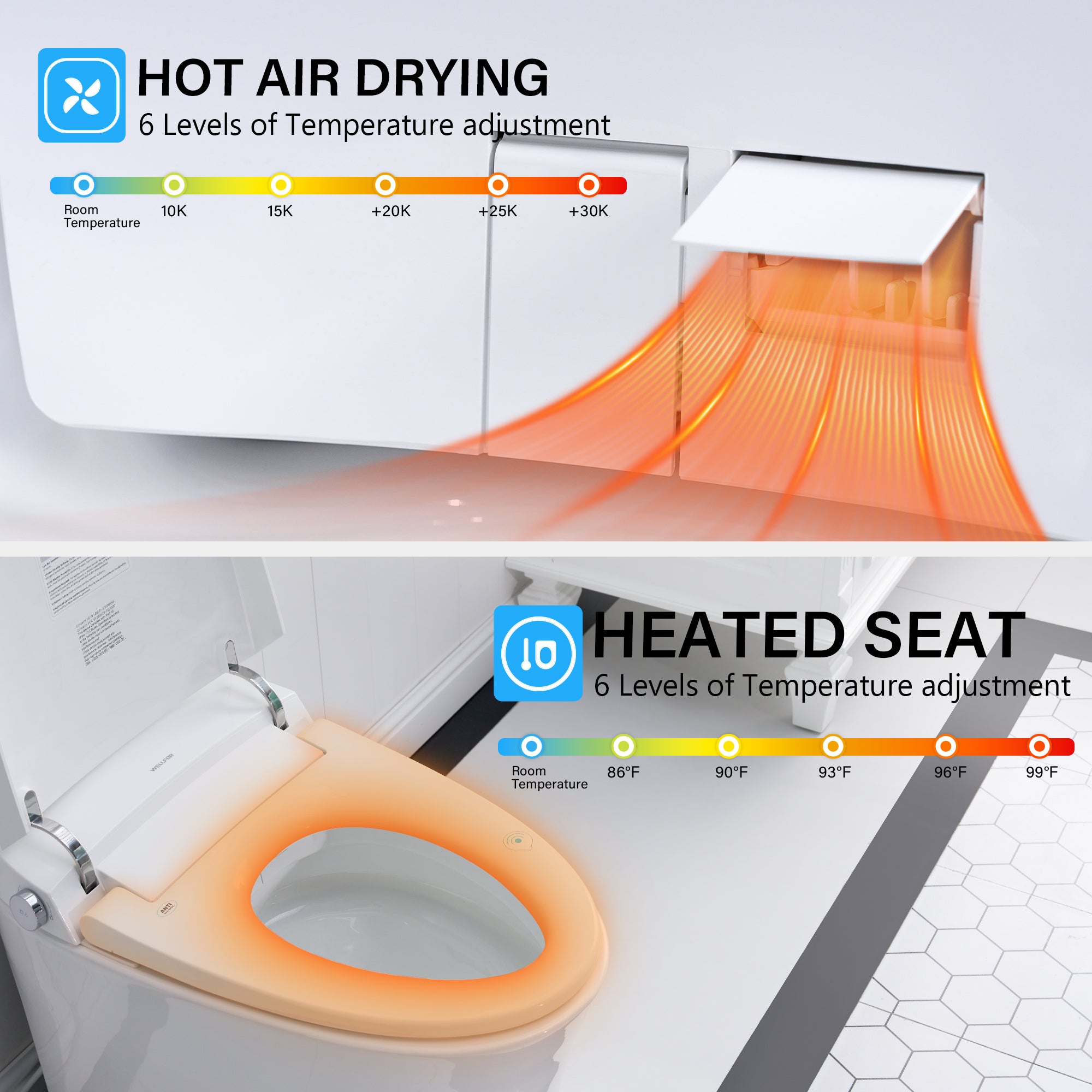 Elongated Smart Bidet Toilet in White with Built-in Tank, Foot Sensor Function, Auto Flush,12-in Rough-In 1.6 GPF