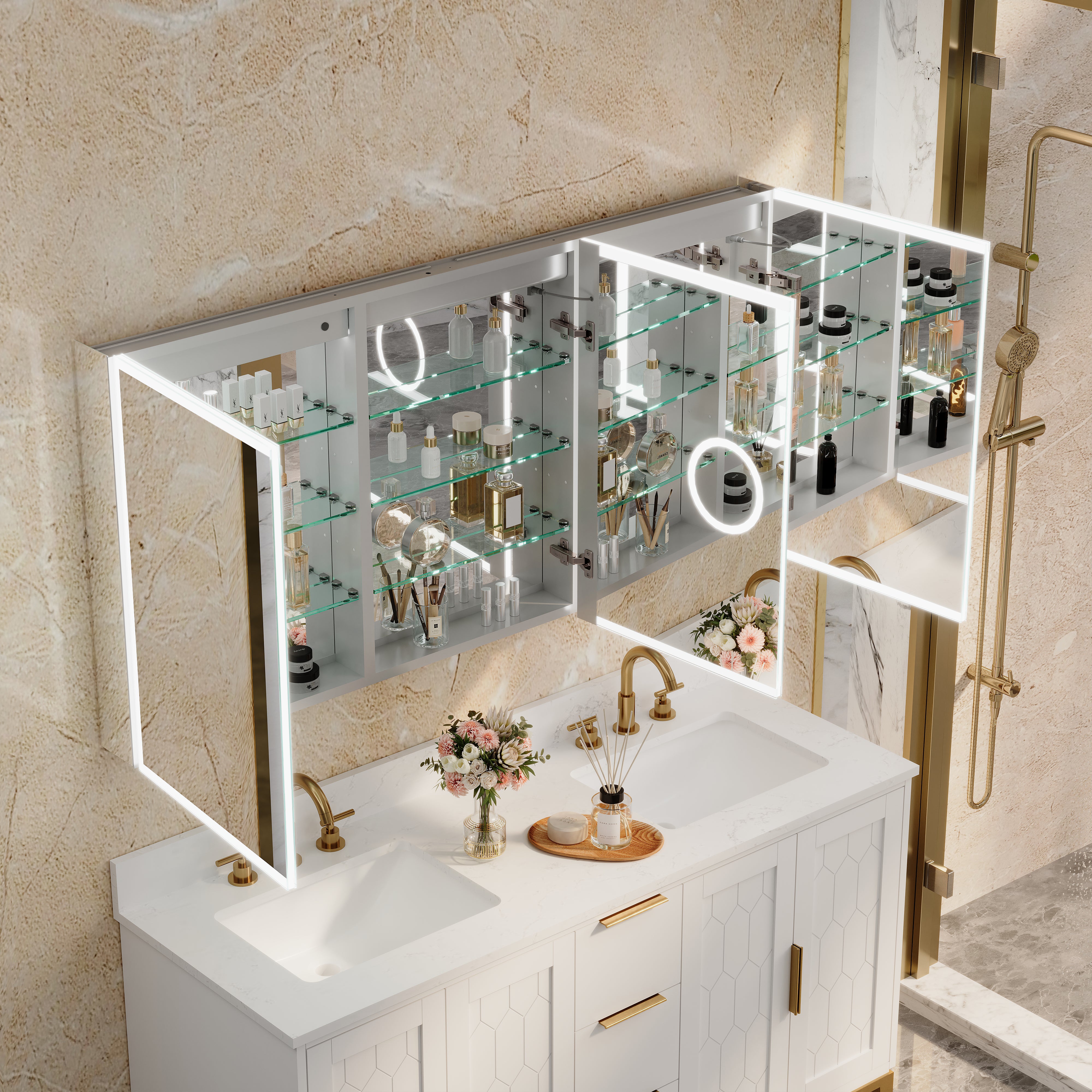 60 in. x 30 in. Rectangular Recessed/Surface Mount Medicine Cabinet with Mirror and LED Light