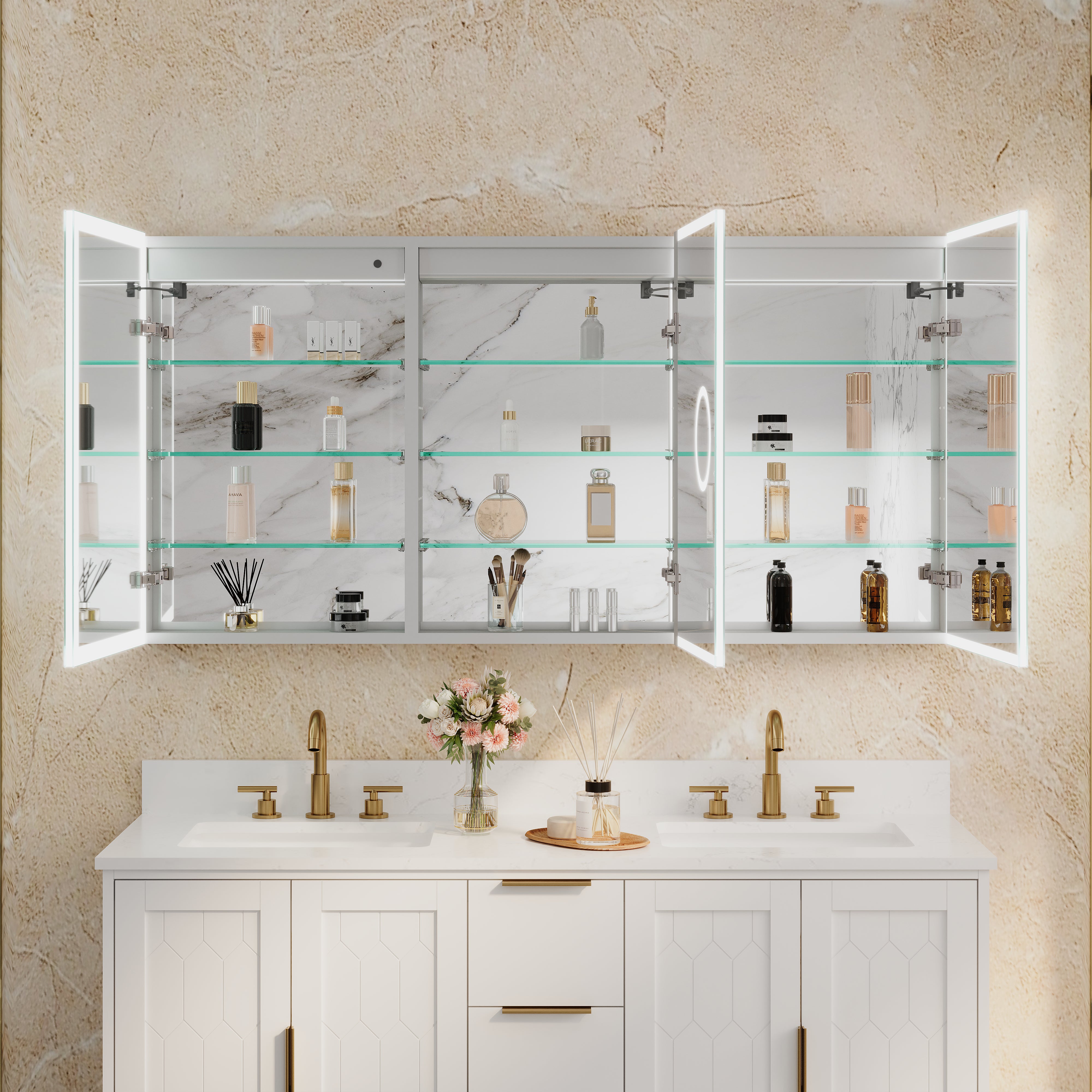 60 in. x 30 in. Rectangular Recessed/Surface Mount Medicine Cabinet with Mirror and LED Light