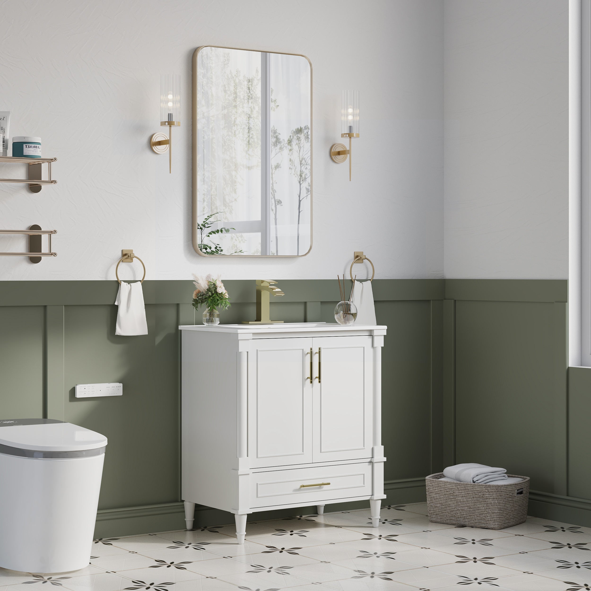 30 inch Bathroom Vanity with Single Sink, Solid Wooden Freestanding Bathroom Cabinet with Soft-Closing Doors