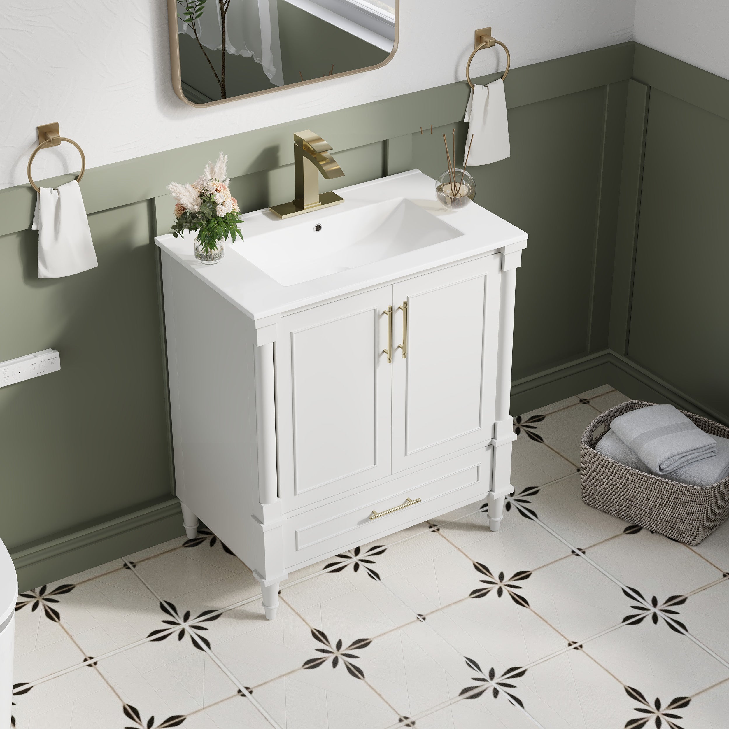 30 inch Bathroom Vanity with Single Sink, Solid Wooden Freestanding Bathroom Cabinet with Soft-Closing Doors