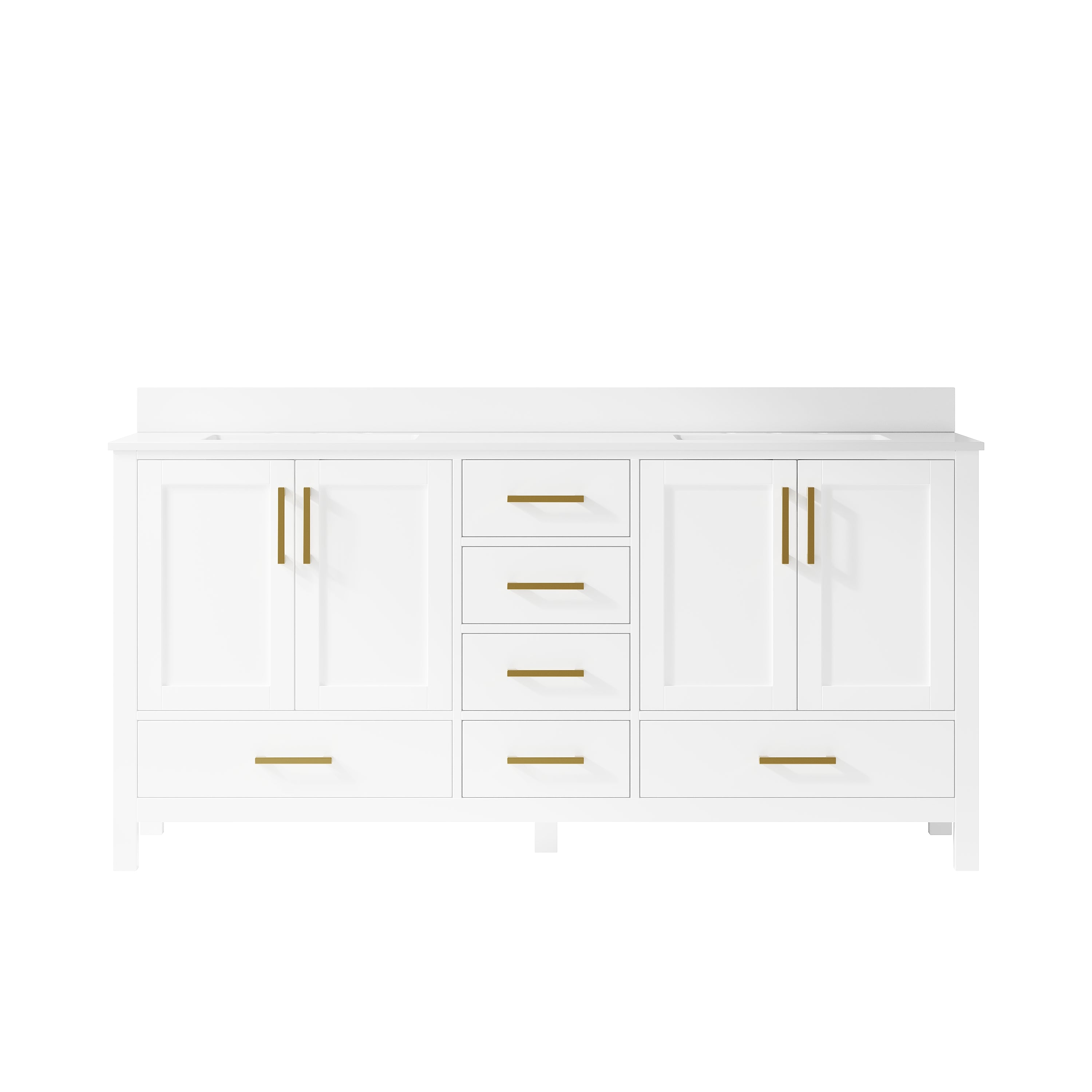72 Inch Freestanding Solid Wood Bathroom Vanity with Carrara Cultured Marble Top, 4 Soft-Close Doors & 6 Dovetail Drawers, White