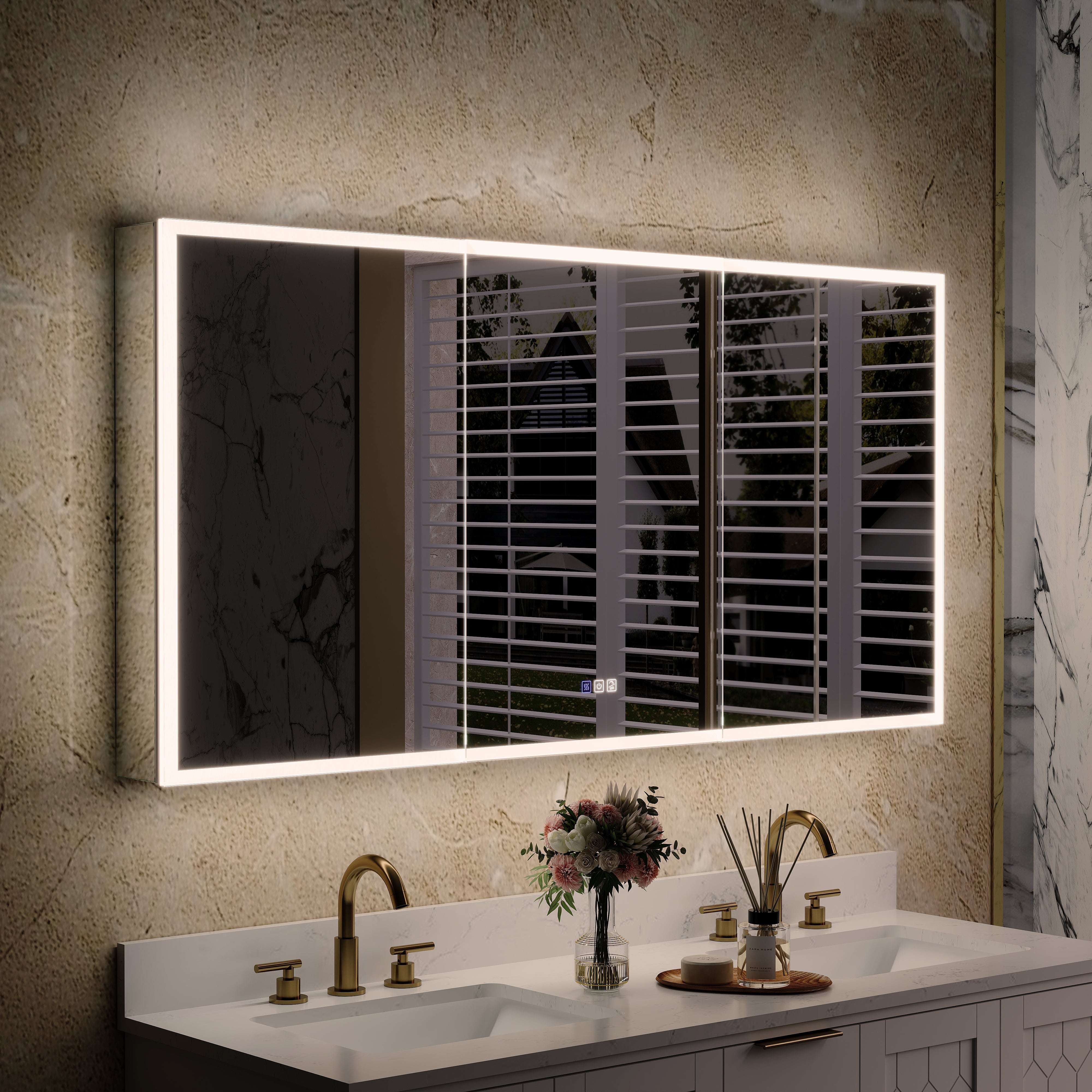 60 in. x 30 in. Rectangular Recessed/Surface Mount Medicine Cabinet with Mirror and LED Light