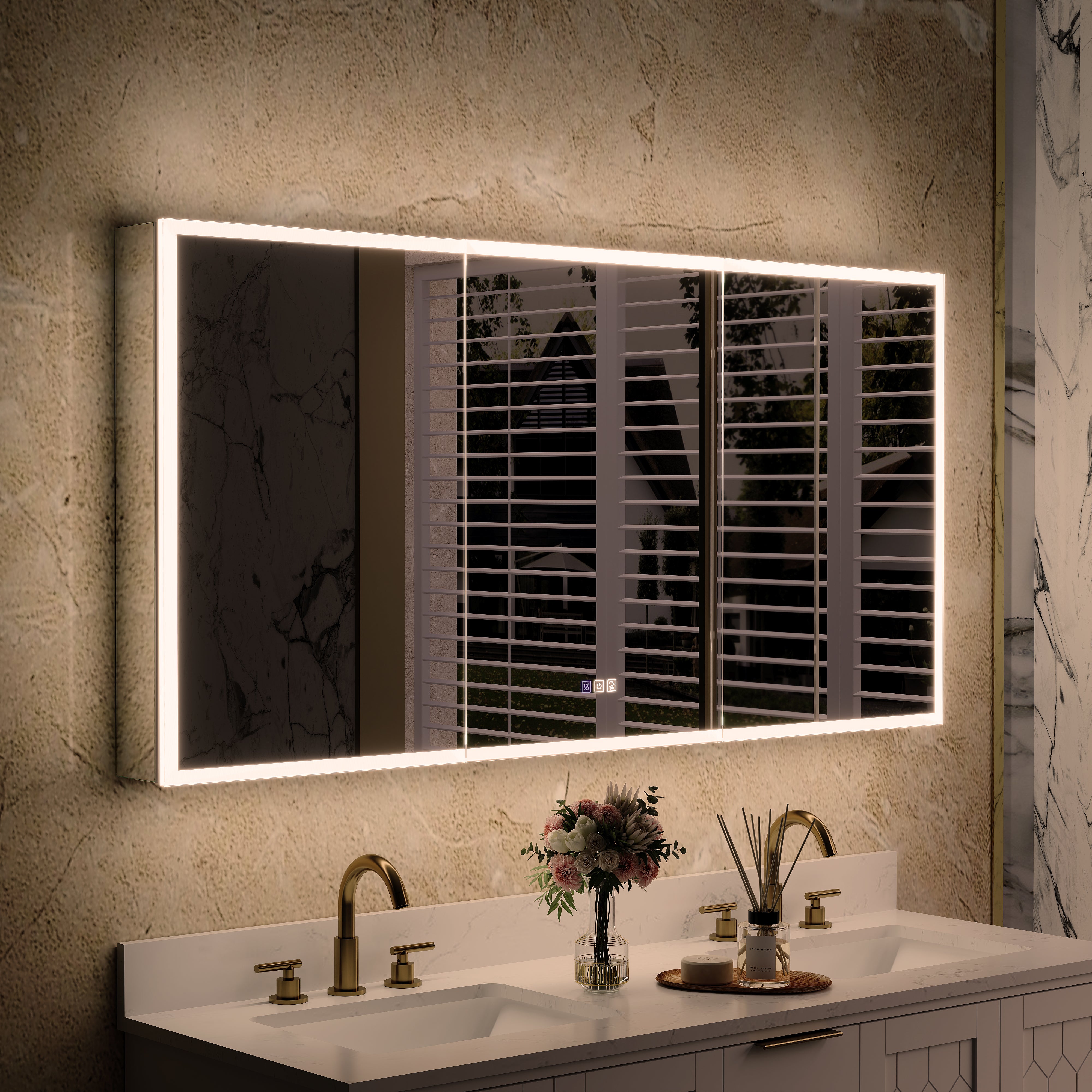 60 in. x 30 in. Rectangular Recessed/Surface Mount Medicine Cabinet with Mirror and LED Light