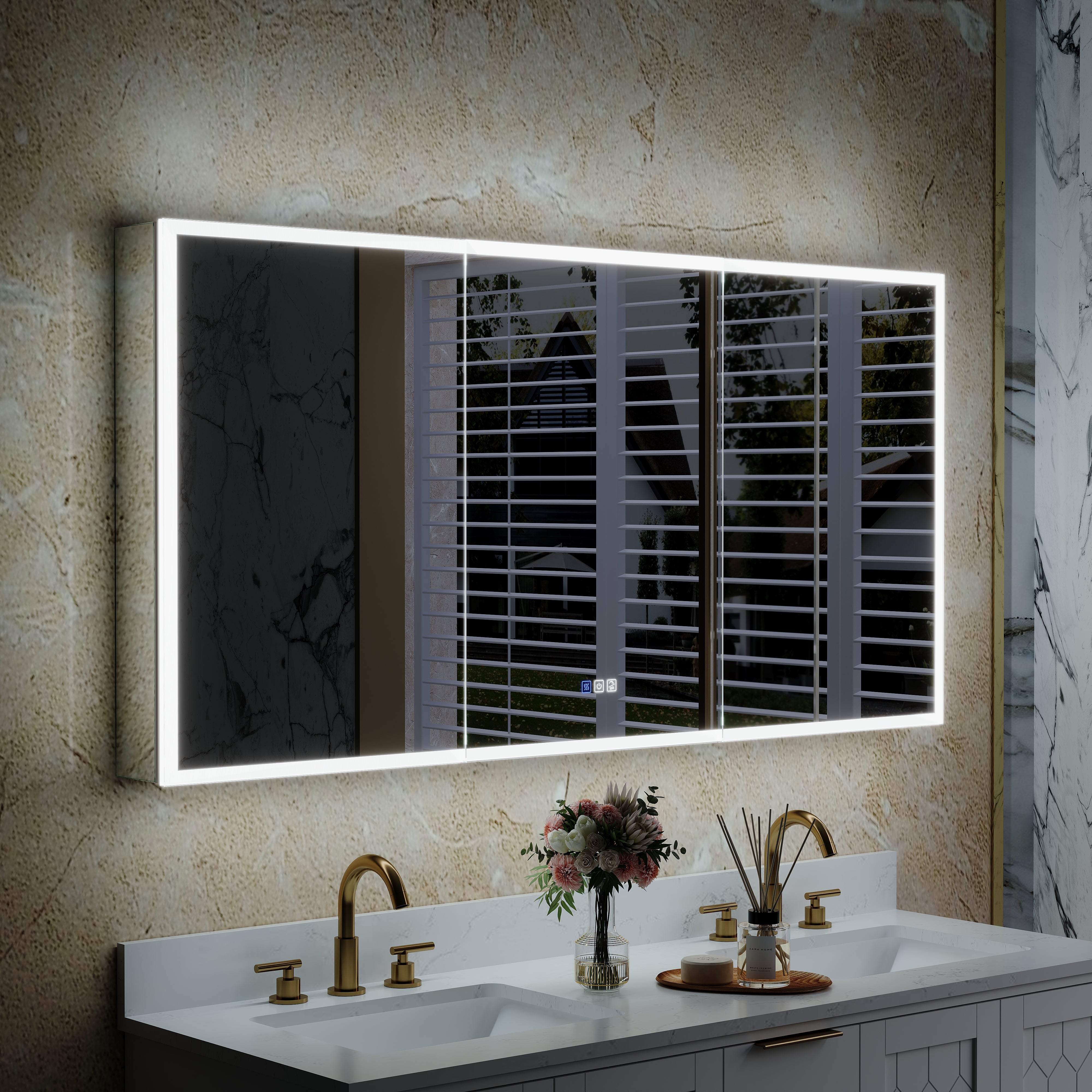 60 in. x 30 in. Rectangular Recessed/Surface Mount Medicine Cabinet with Mirror and LED Light