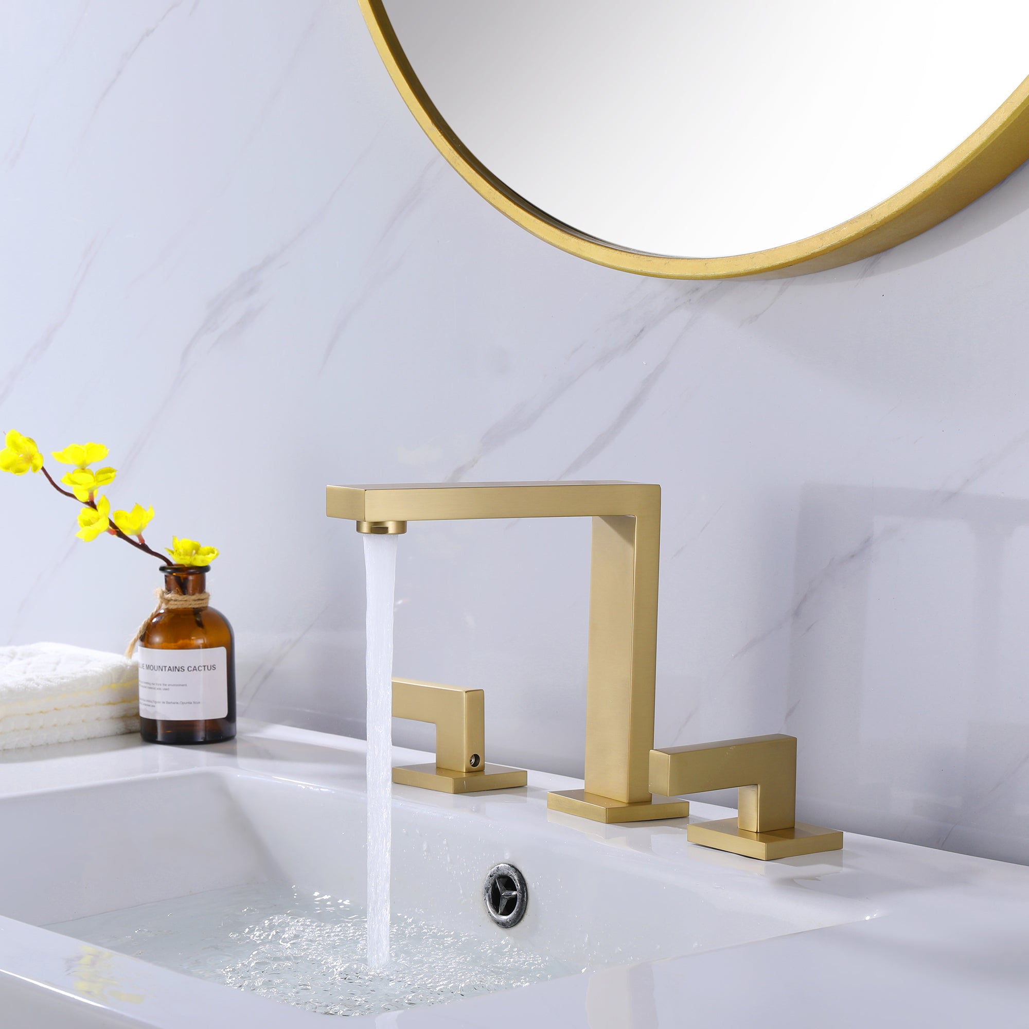 8 in. Widespread 2-Handle Bathroom Faucet with Supply Lines in Matte Black/ Brushed Gold