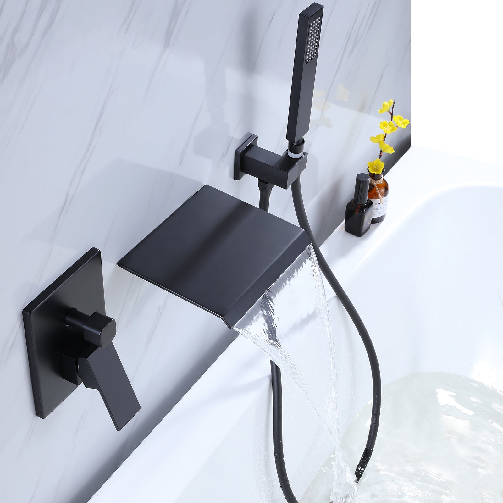 Wall Mounted Tub Filler With Handheld Shower