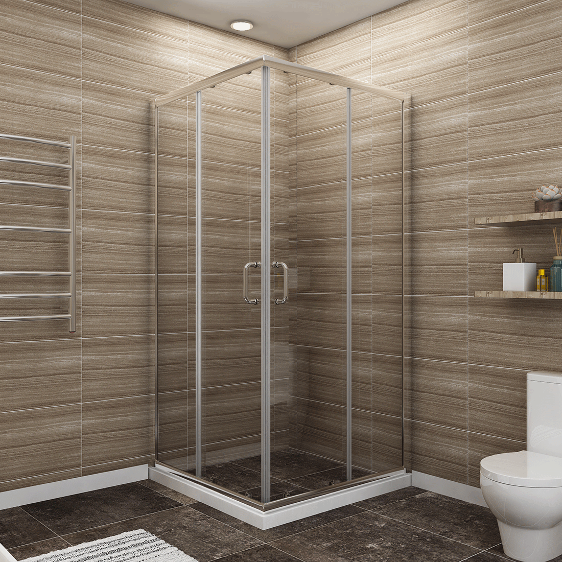 36 in. x 72 in. Corner Shower Door, Clear Glass, Double Sliding Doors, with Handle in Chrome