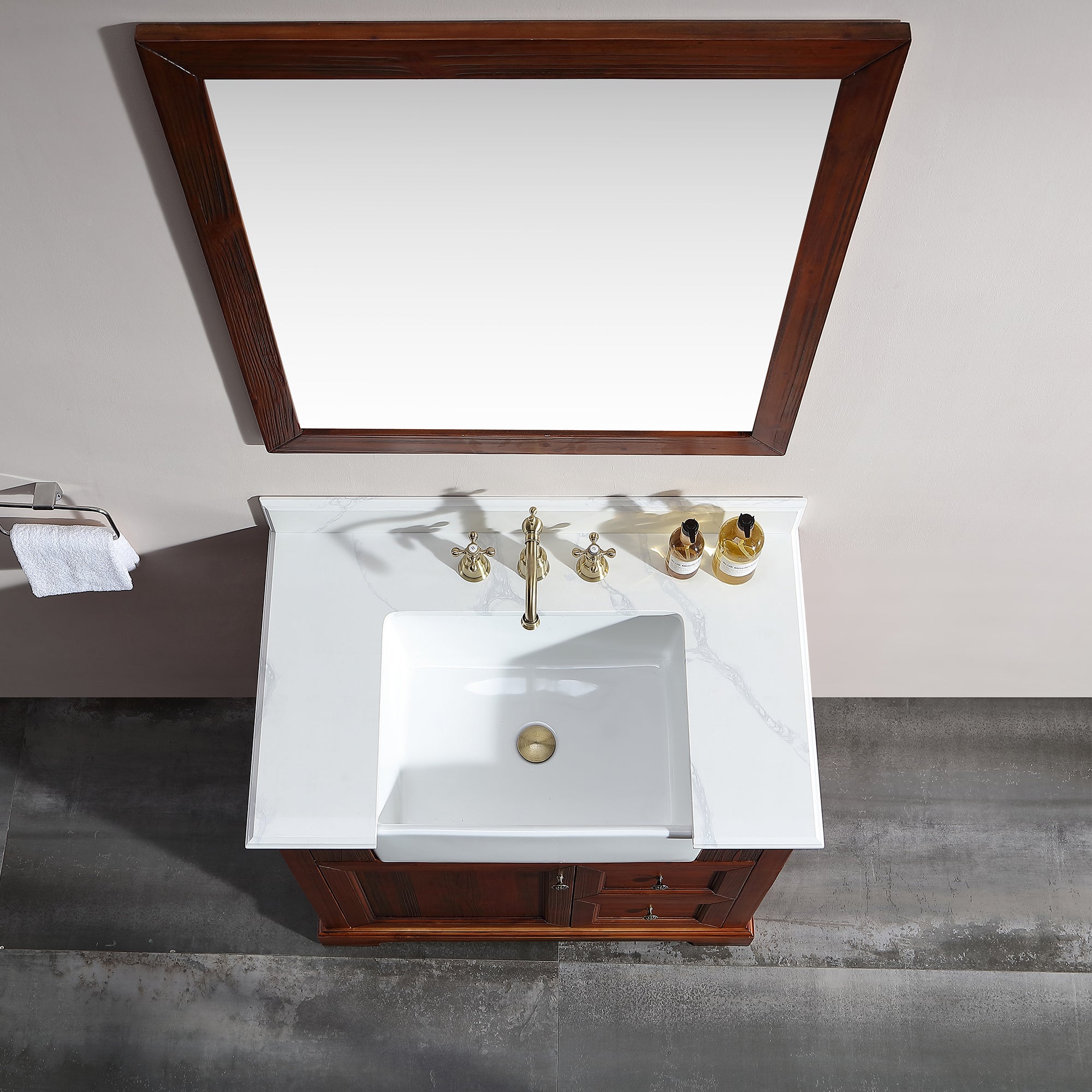36 in. W x 22 in. D x 35 in. H Freestanding Bath Vanity Wood in Brown with White Quartz Top with White Basin