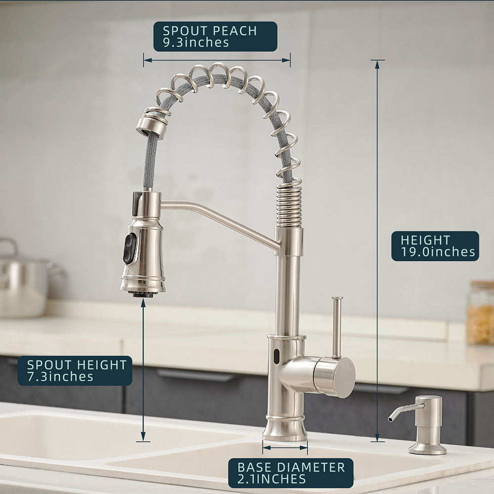 Smart Touchless Kitchen Sink Faucet with Pull Down Sprayer in Brushed Nickel