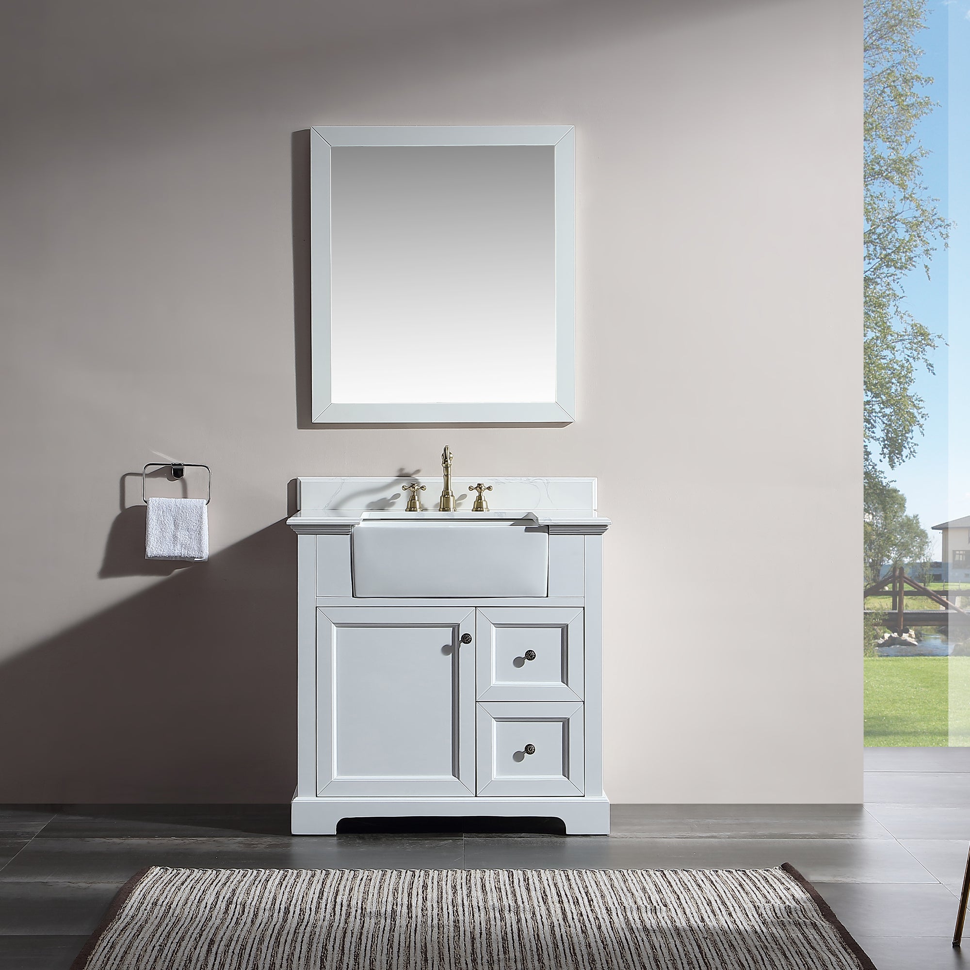 36 in. W x 22 in. D x 35 in. H Freestanding Bath Vanity Minimalist in White with White Quartz Top with White Basin
