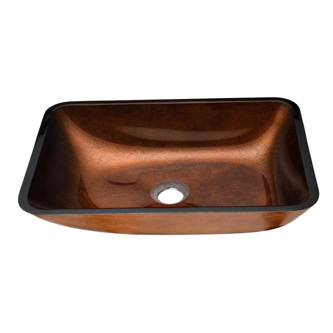 18in L -12in W -4in H Handmade Countertop Glass Rectangular Vessel Bathroom Sink Fusion Finish Set in Rich Chocolate Brown