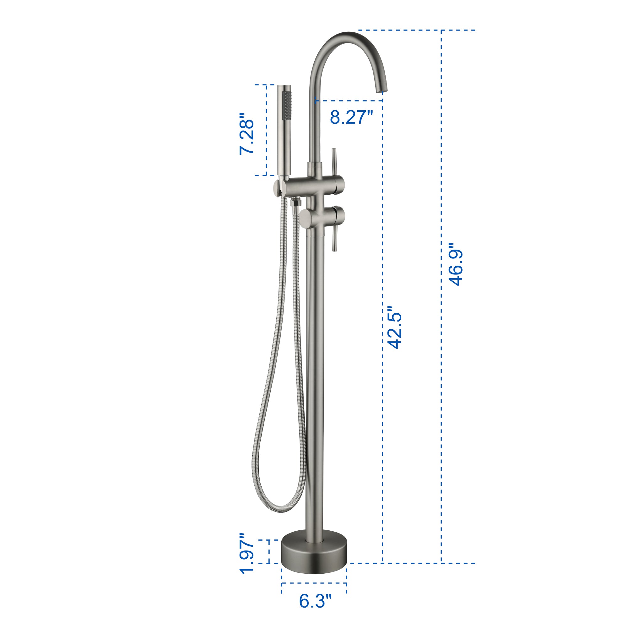 Double-Handle Floor Freestanding Bathroom Tub Faucets with Hand Shower