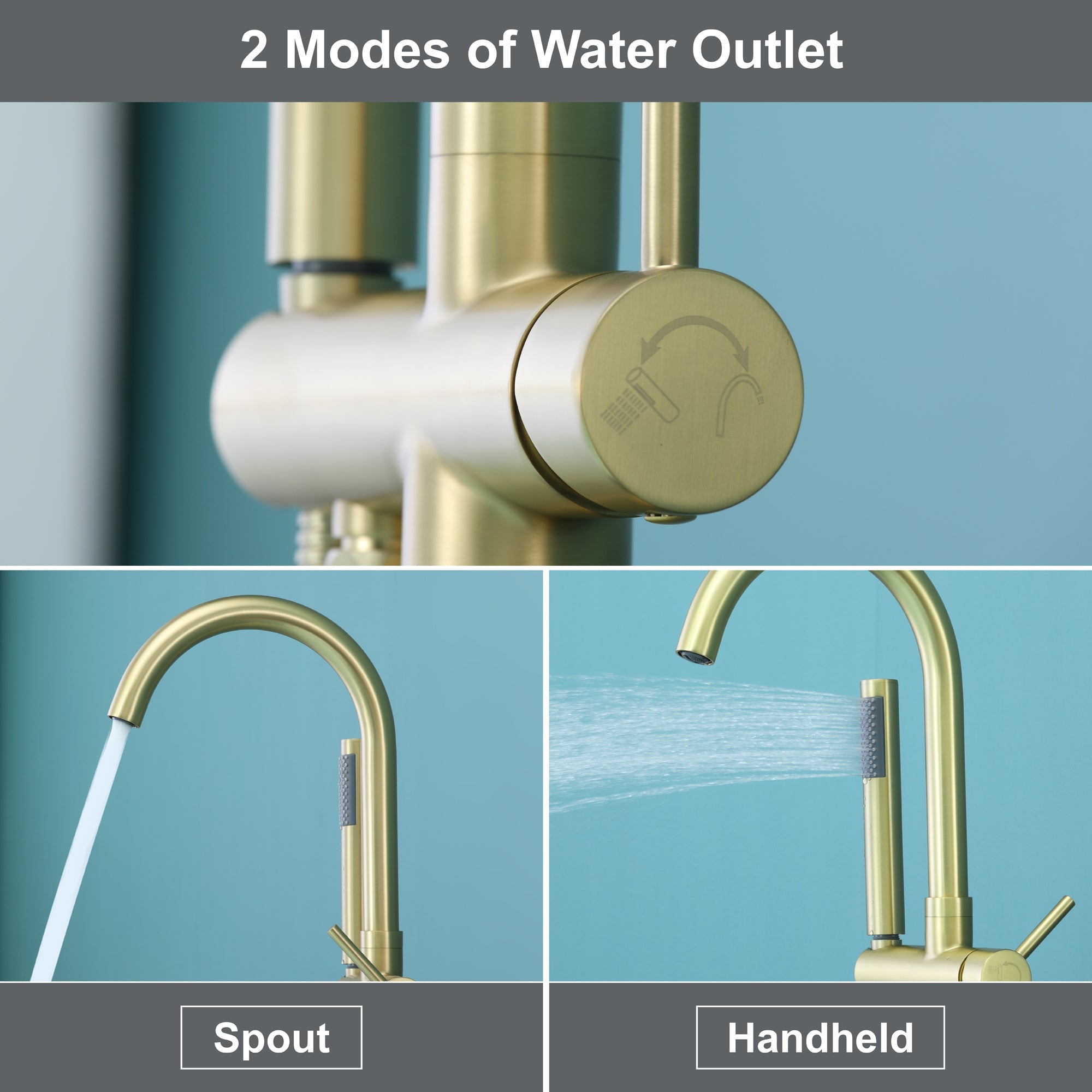 Double-Handle Floor Freestanding Bathroom Tub Faucets with Hand Shower