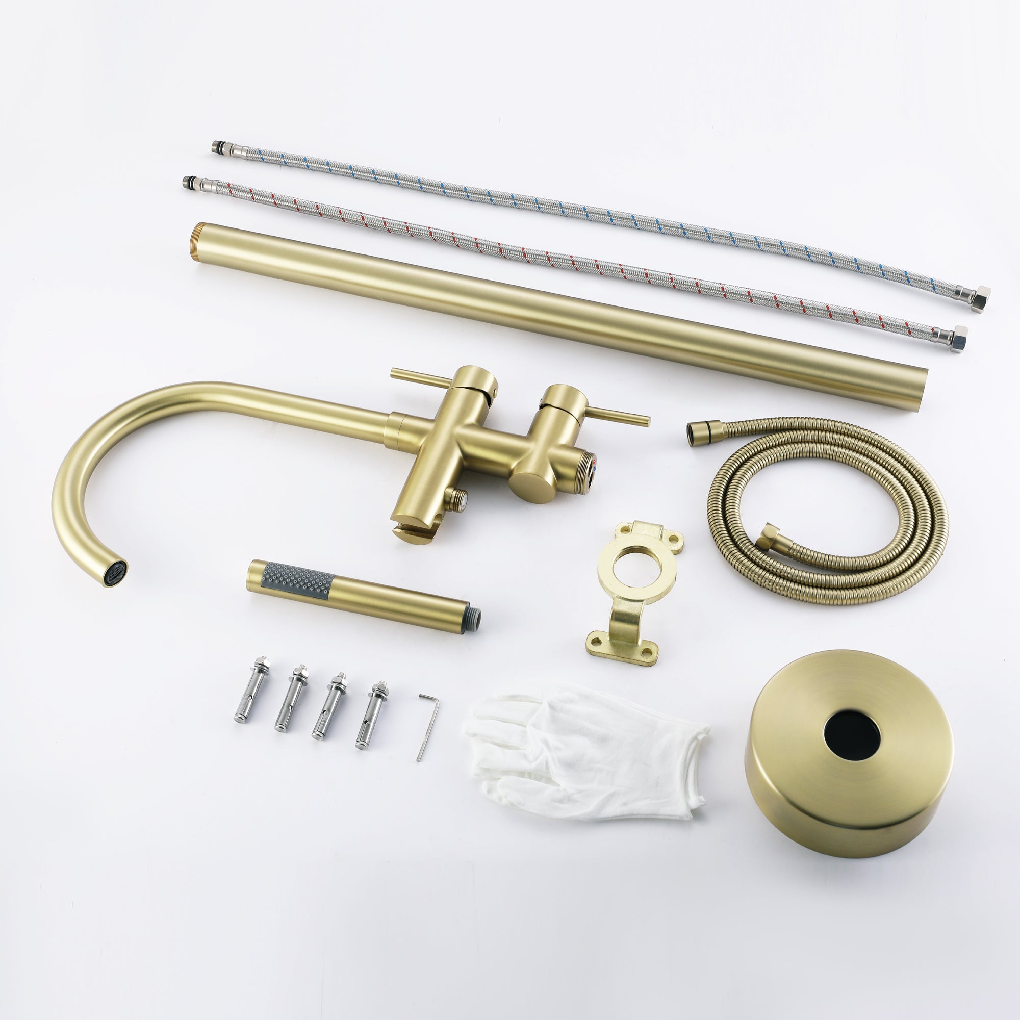 Double-Handle Floor Freestanding Bathroom Tub Faucets with Hand Shower