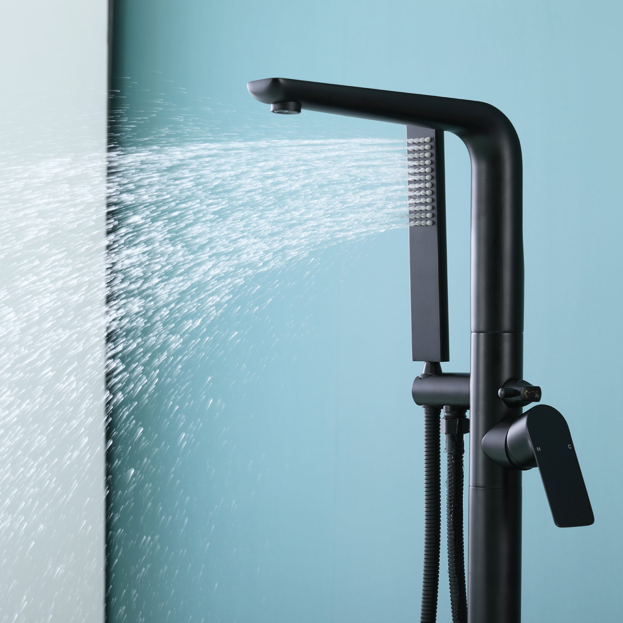 Rotatable Single Handle Freestanding Bathtub Mounted Faucet with Hand Shower