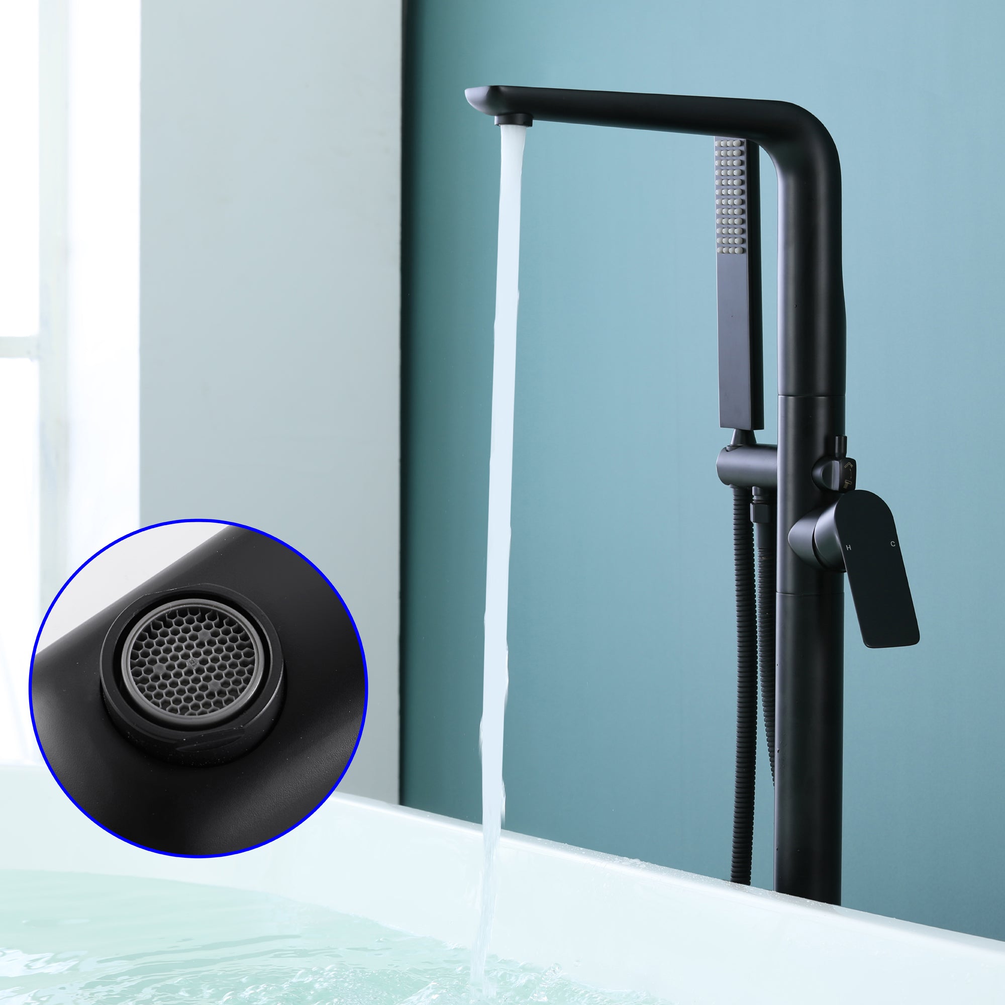 Rotatable Single Handle Freestanding Bathtub Mounted Faucet with Hand Shower