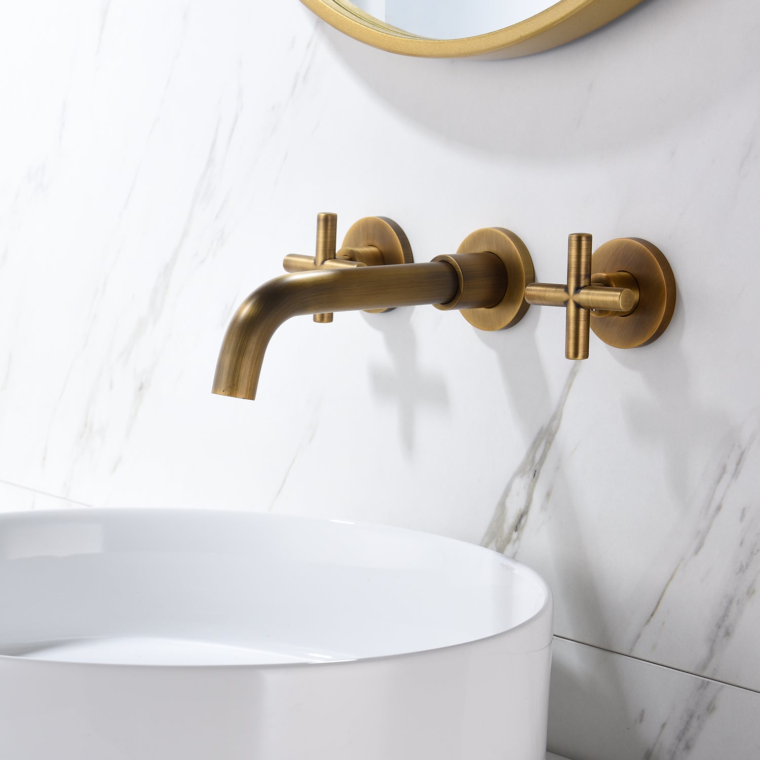 Double Handle Wall Mounted Bathroom Faucet in Archaize