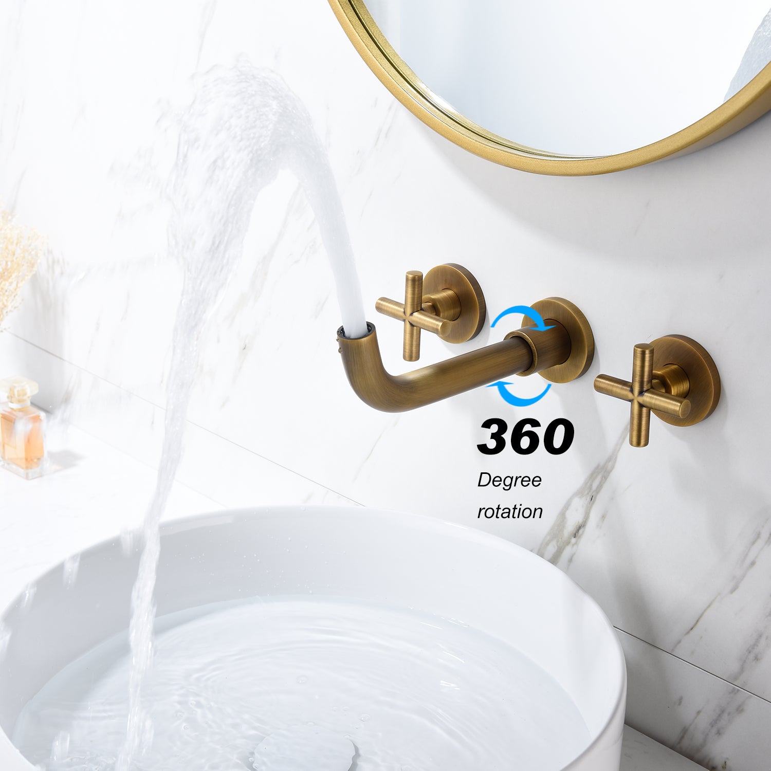 Double Handle Wall Mounted Bathroom Faucet in Archaize