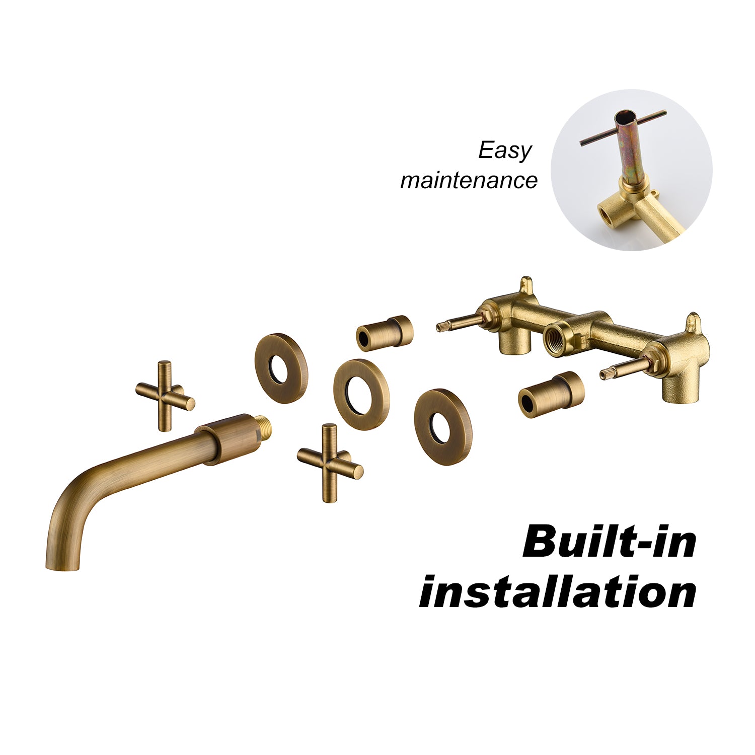 Double Handle Wall Mounted Bathroom Faucet in Archaize