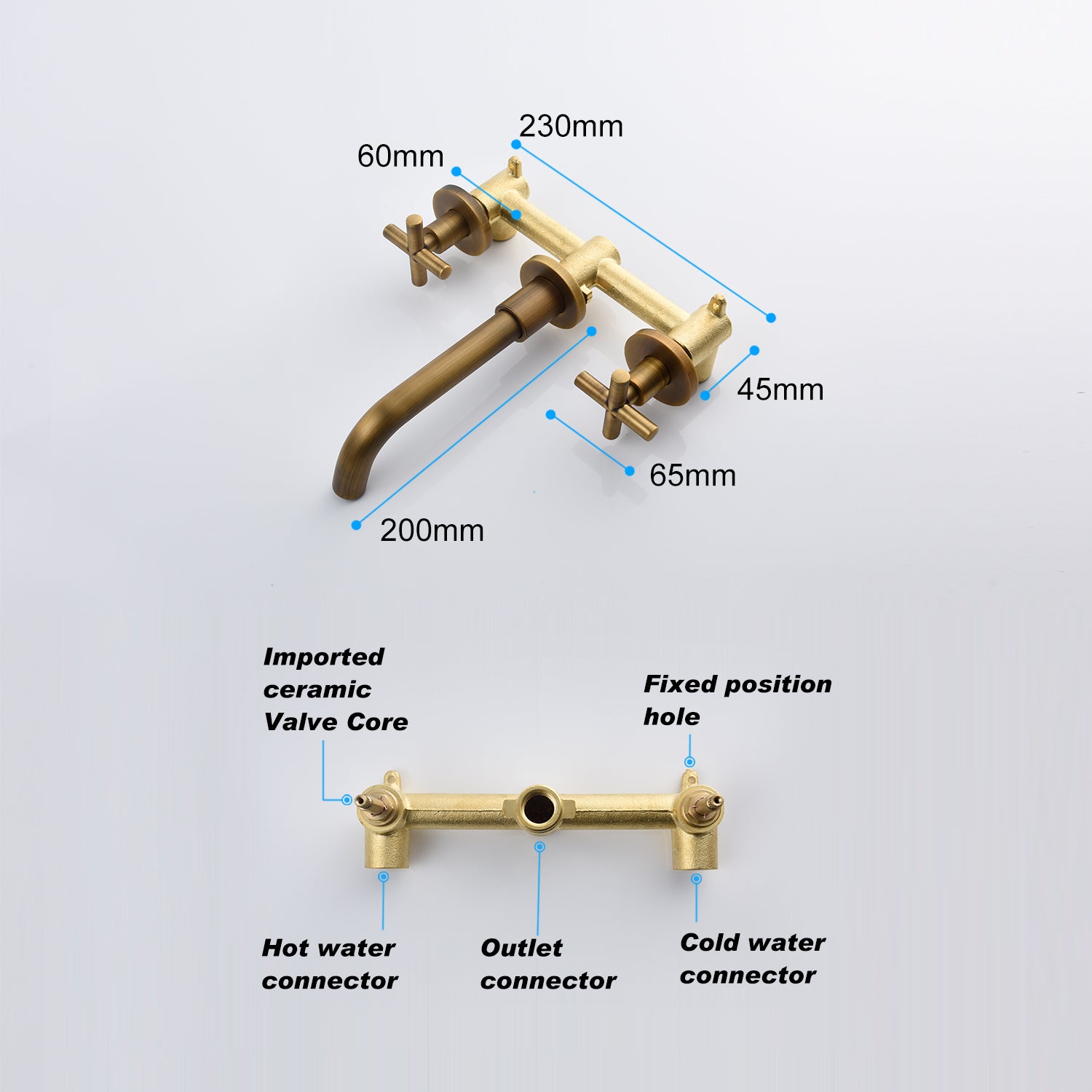 Double Handle Wall Mounted Bathroom Faucet in Archaize