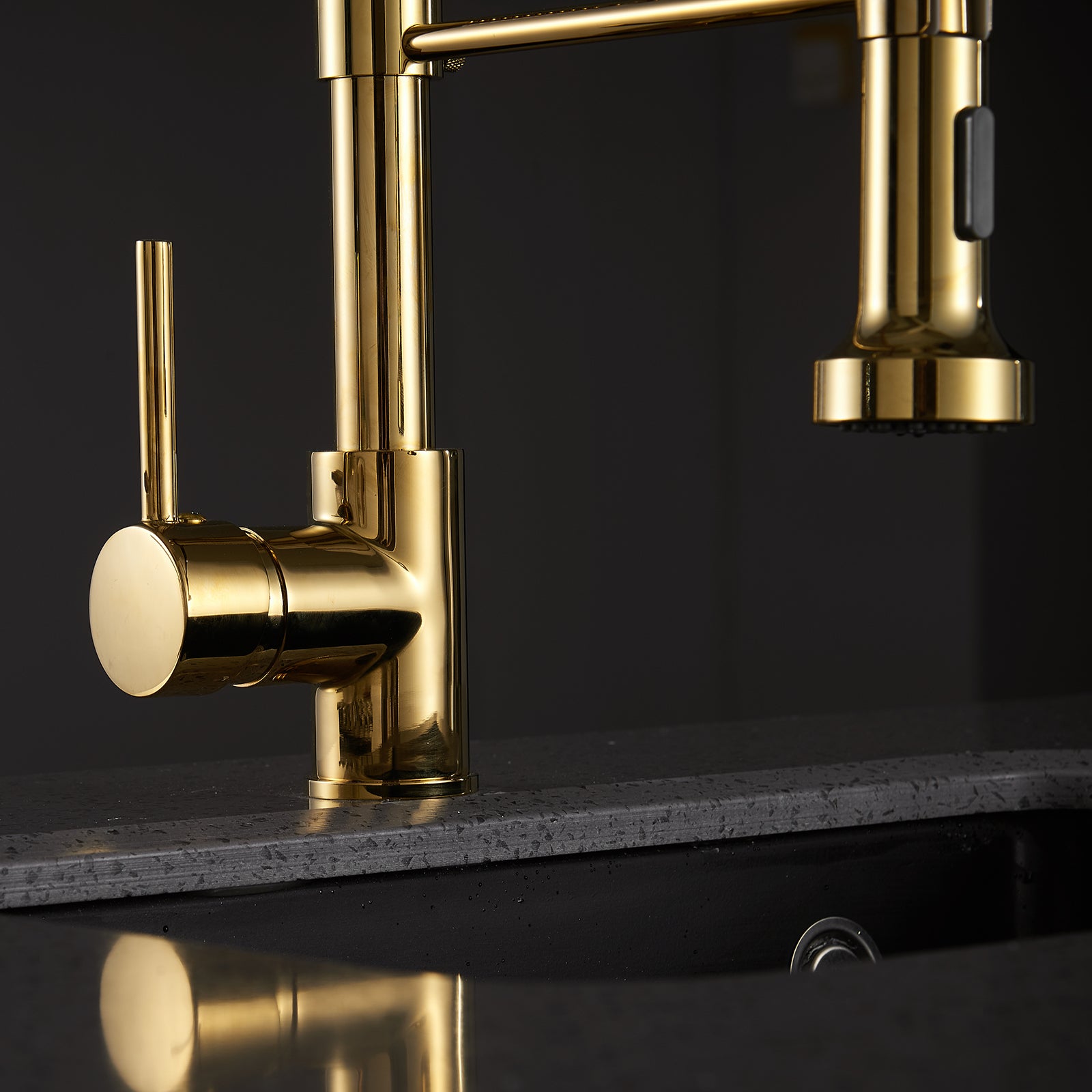 Single Handle Kitchen Faucet with Pull Down Sprayer in Gold