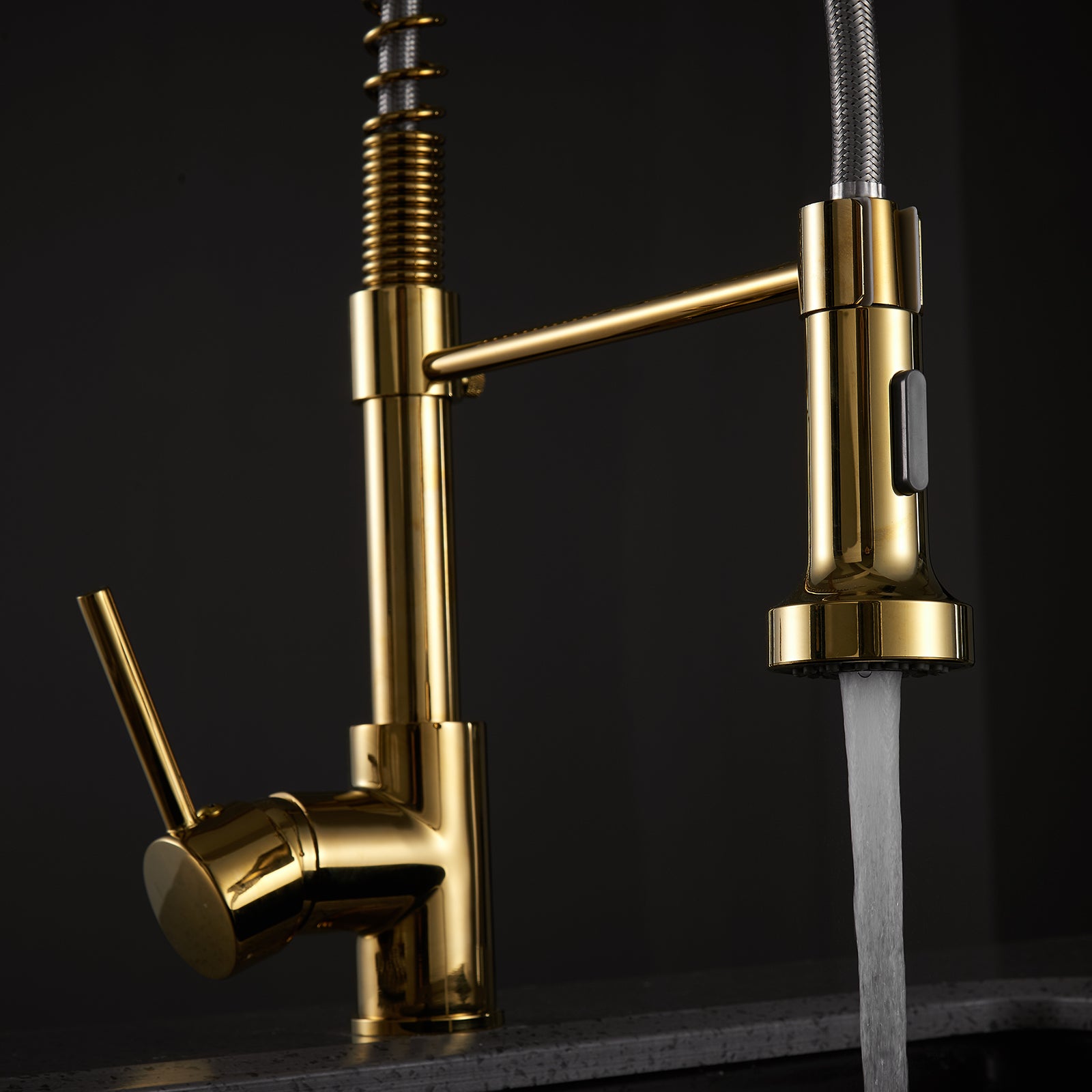 Single Handle Kitchen Faucet with Pull Down Sprayer in Gold