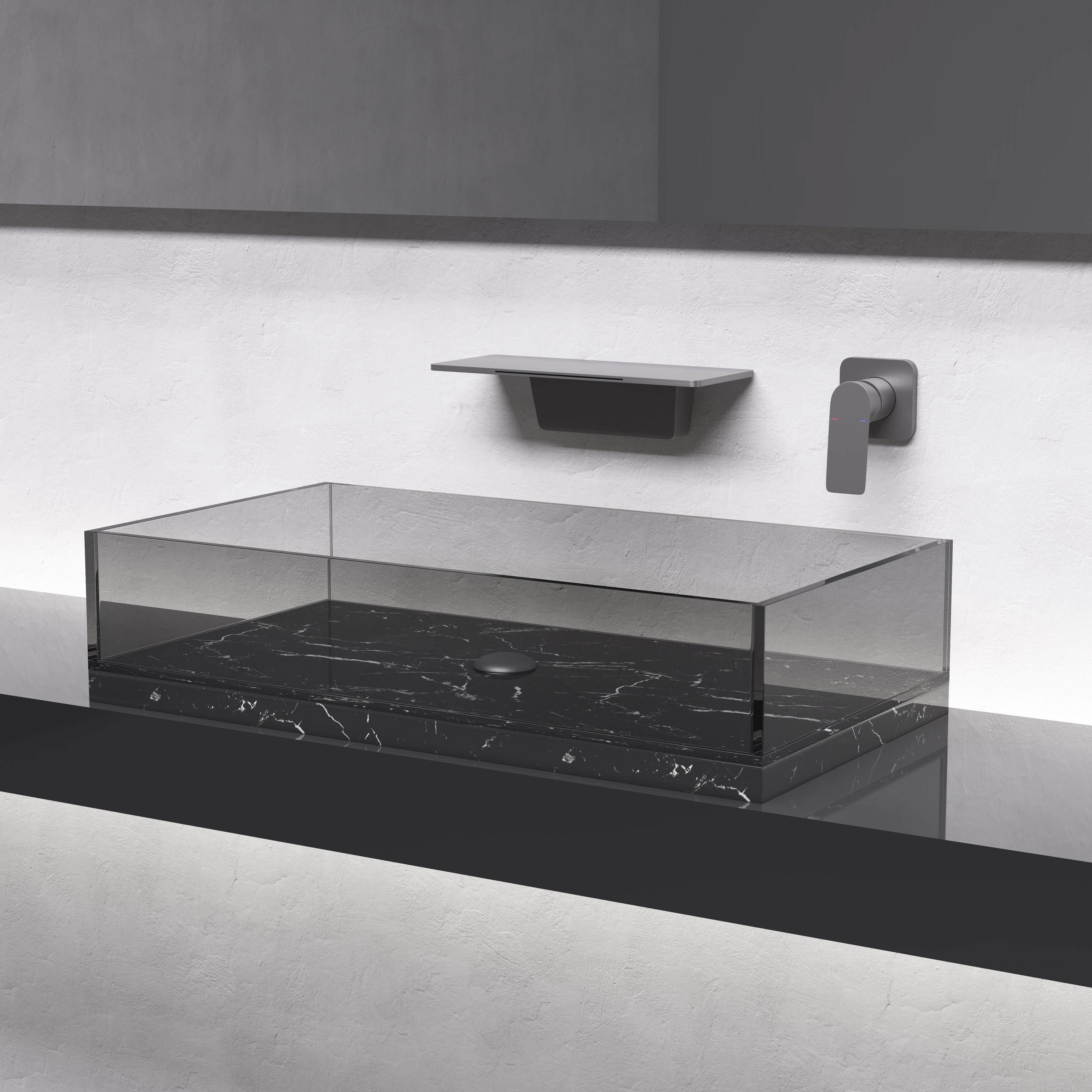 Single Handle Widespread Wall Mounted Bathroom Faucet with Shelf Function