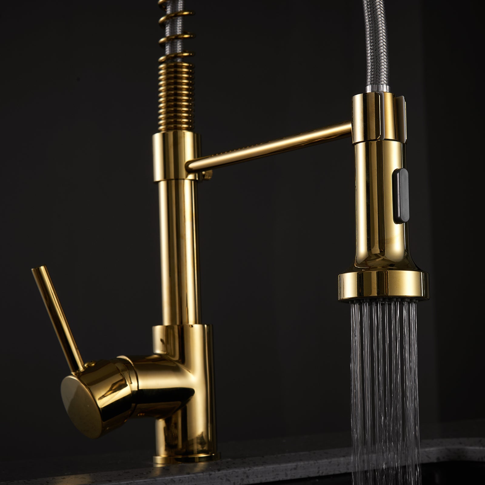 Single Handle Kitchen Faucet with Pull Down Sprayer in Gold