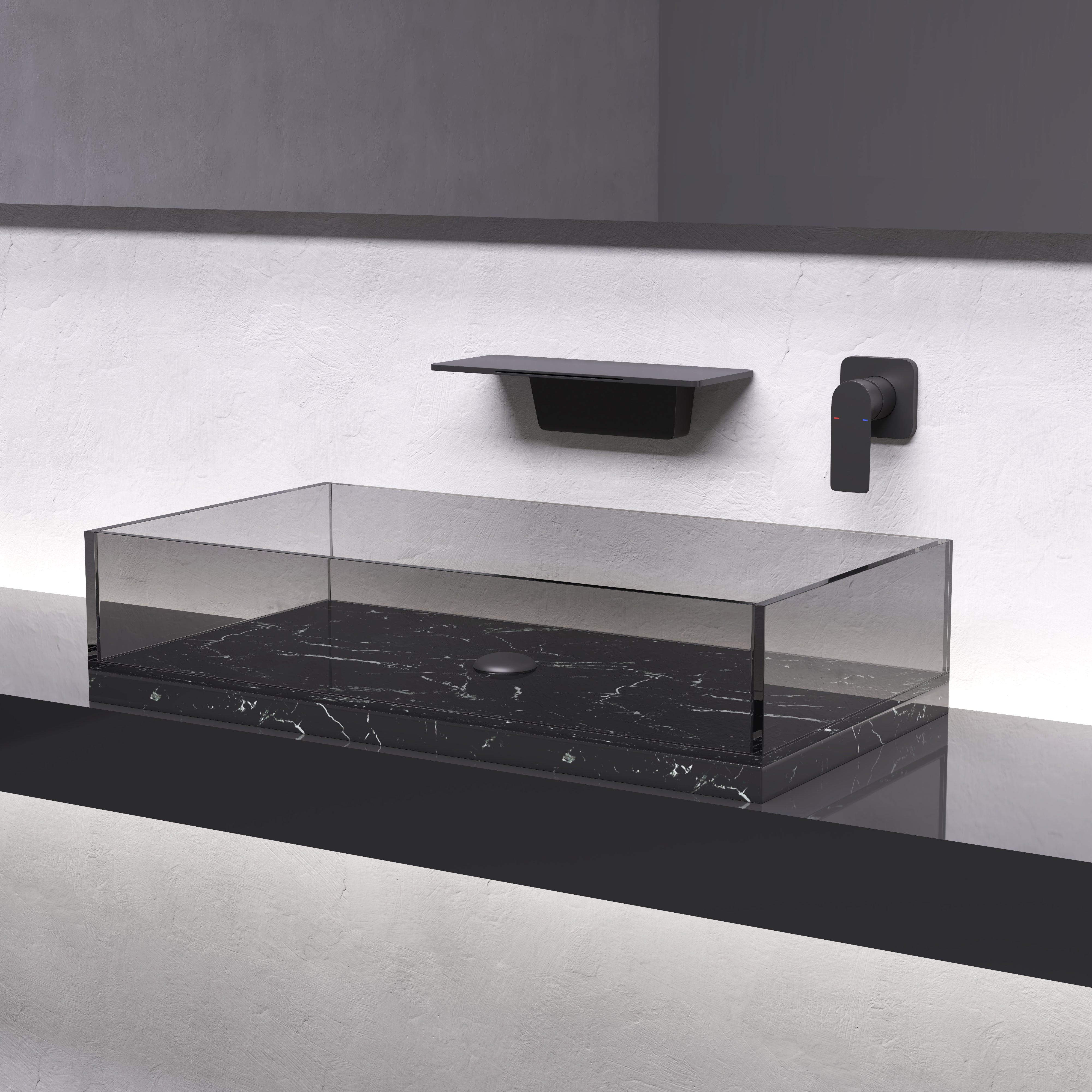 Single Handle Widespread Wall Mounted Bathroom Faucet with Shelf Function