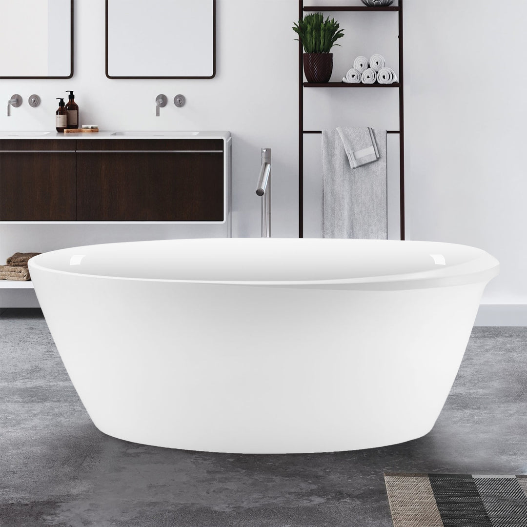 67"  White Acrylic Freestanding Contemporary Soaking Bathtub