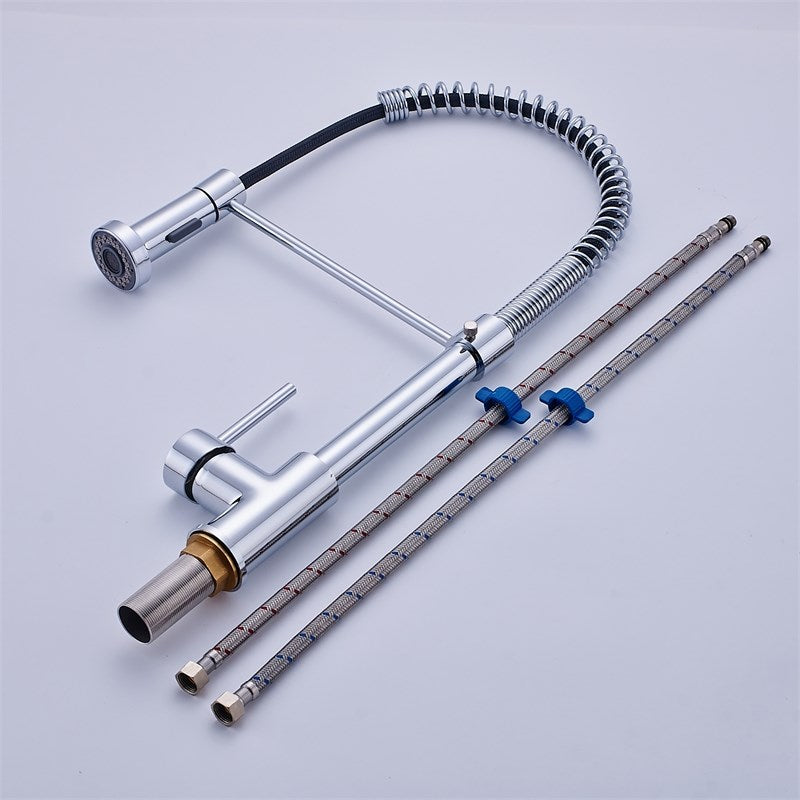 Single Handle Deck Mounted Pull Down Sprayer Kitchen Faucet in Chrome