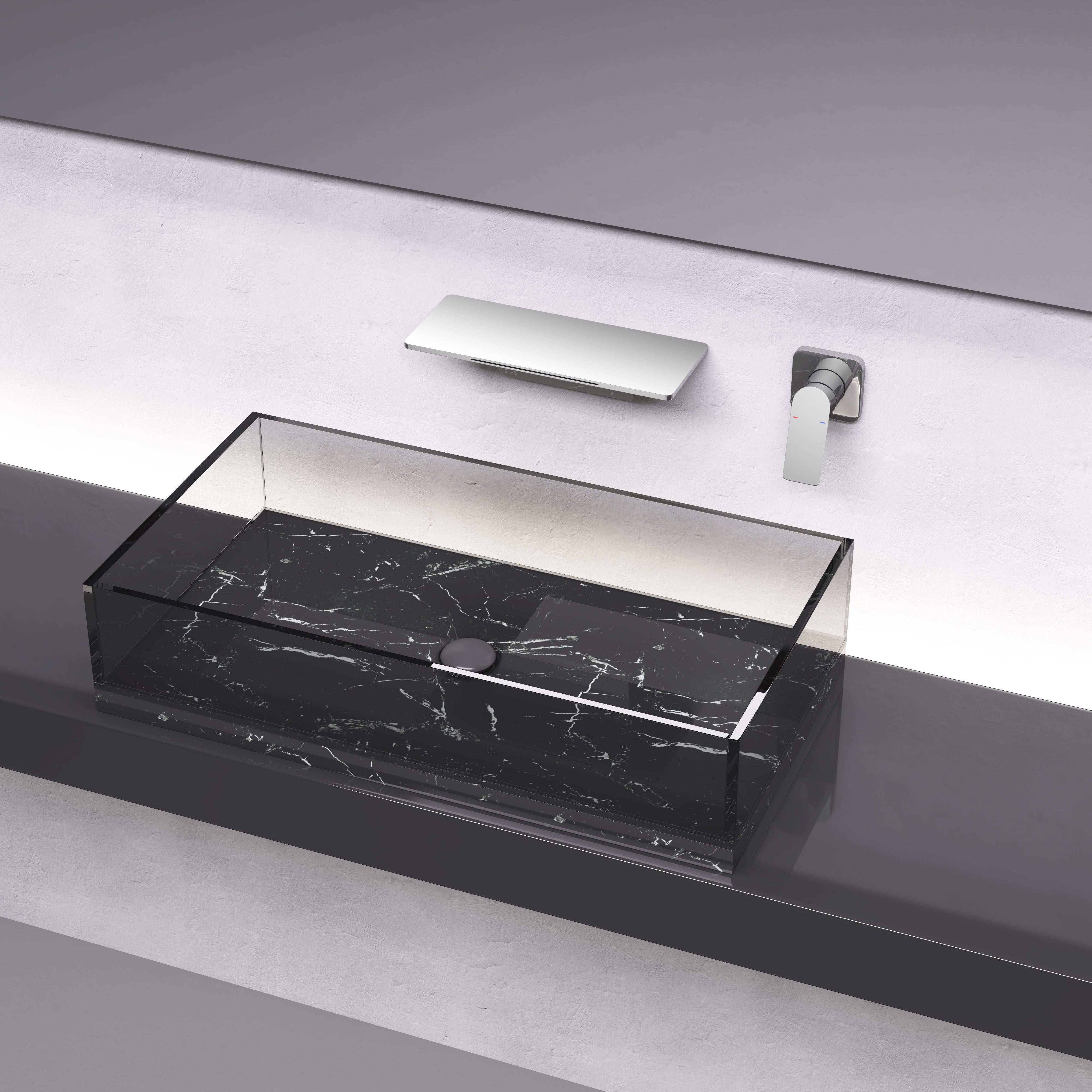 Single Handle Widespread Wall Mounted Bathroom Faucet with Shelf Function