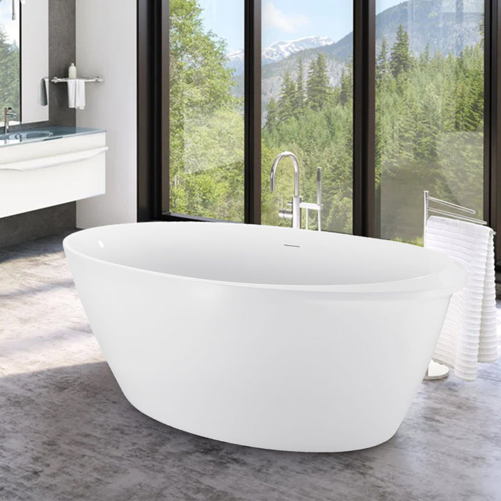 67"  White Acrylic Freestanding Contemporary Soaking Bathtub