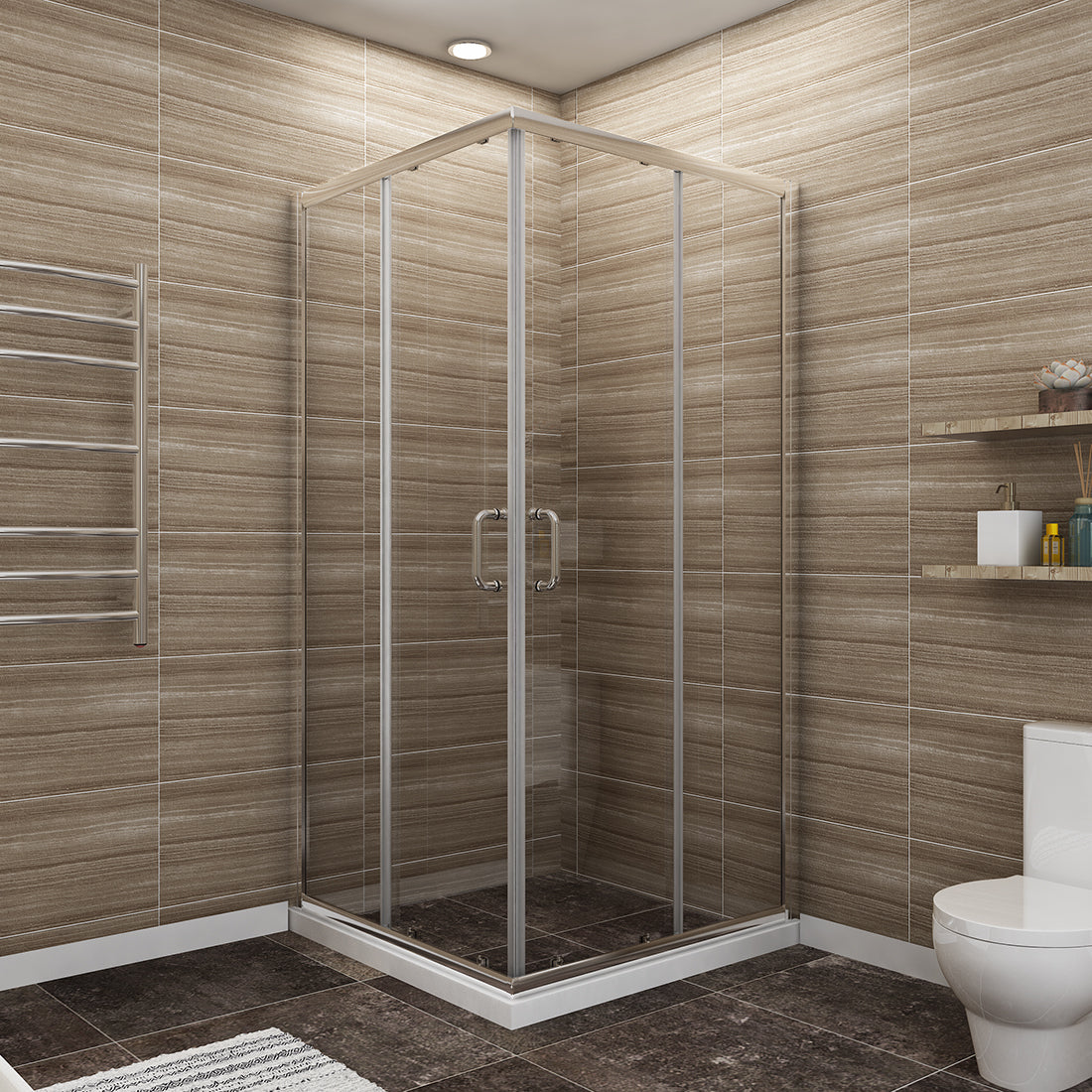 36 in. x 72 in. Corner Shower Door, Clear Glass, Double Sliding Doors, with Handle in Chrome