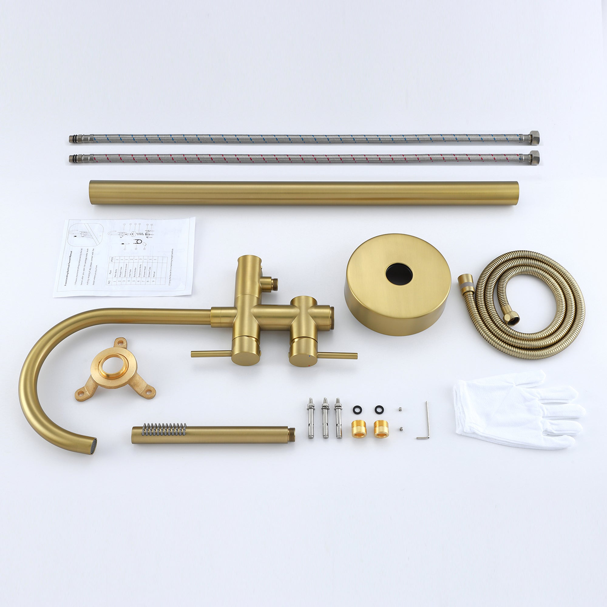 Freestanding Bathtub Faucet With Handheld Shower in Brushed Gold