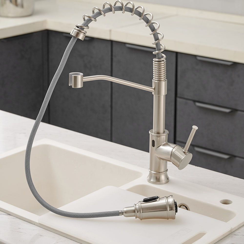 Smart Touchless Kitchen Sink Faucet with Pull Down Sprayer in Brushed Nickel