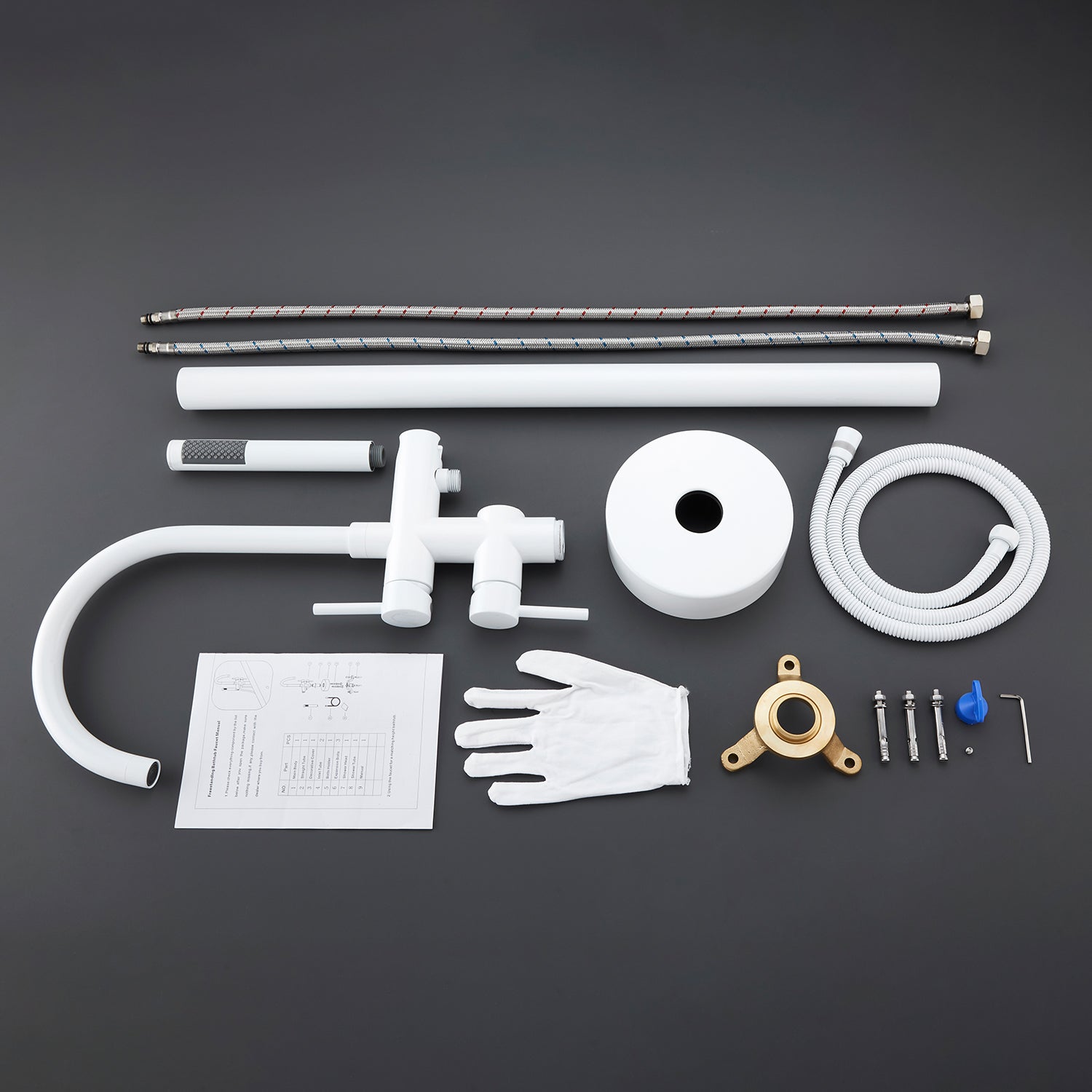 Freestanding Bathtub Faucet Floor Mounted Faucet With Hand Shower in White